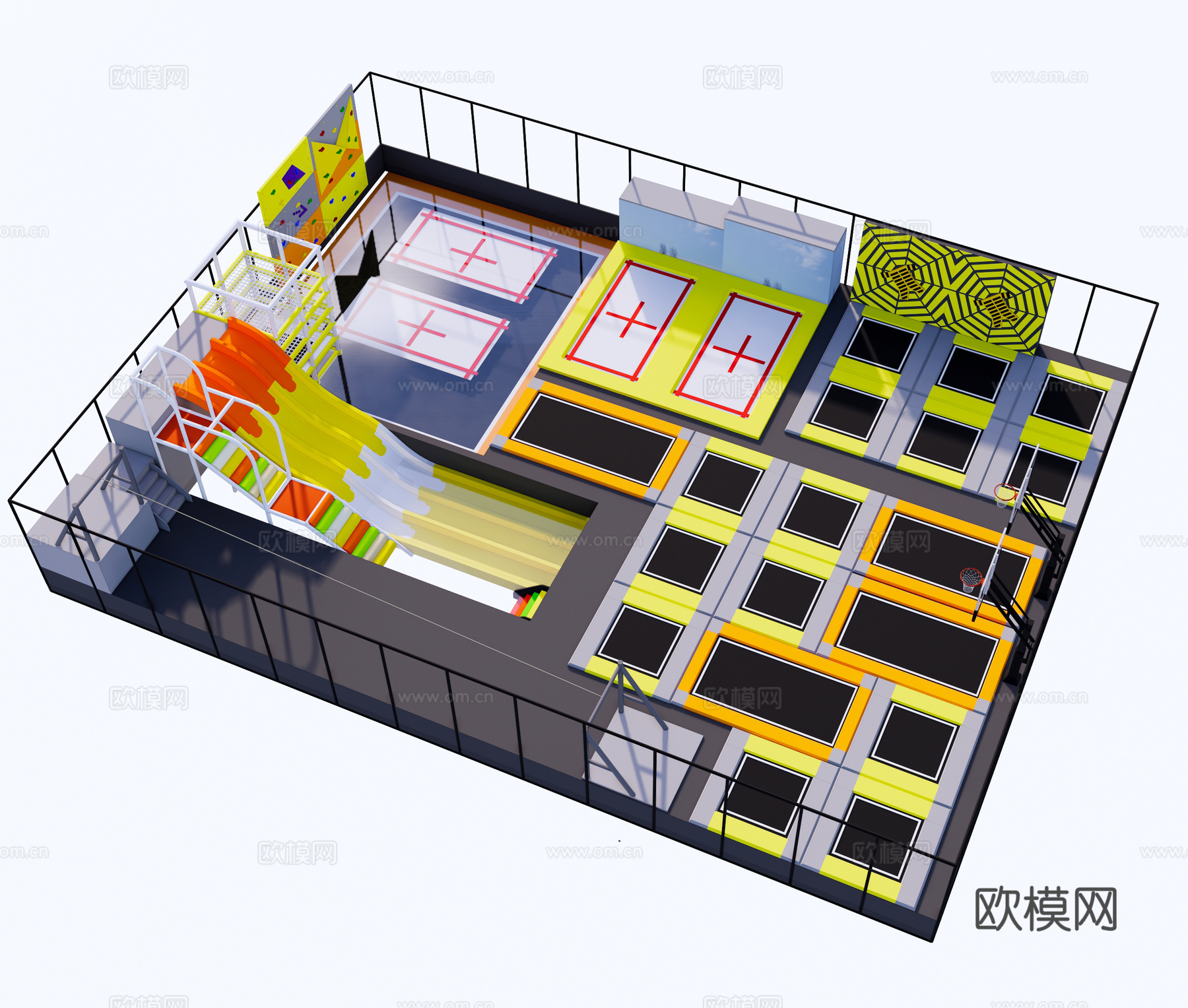 儿童区蹦床莫兰迪 超级跳床淘气堡 儿童互动设施 跳跳乐室内蹦su模型