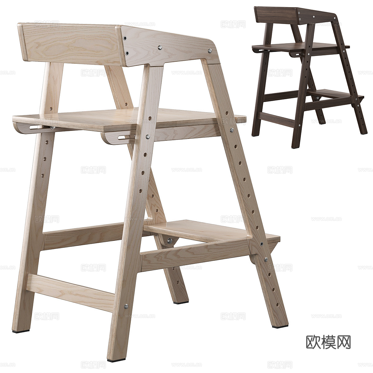 新中式木质儿童成长椅3d模型3d模型