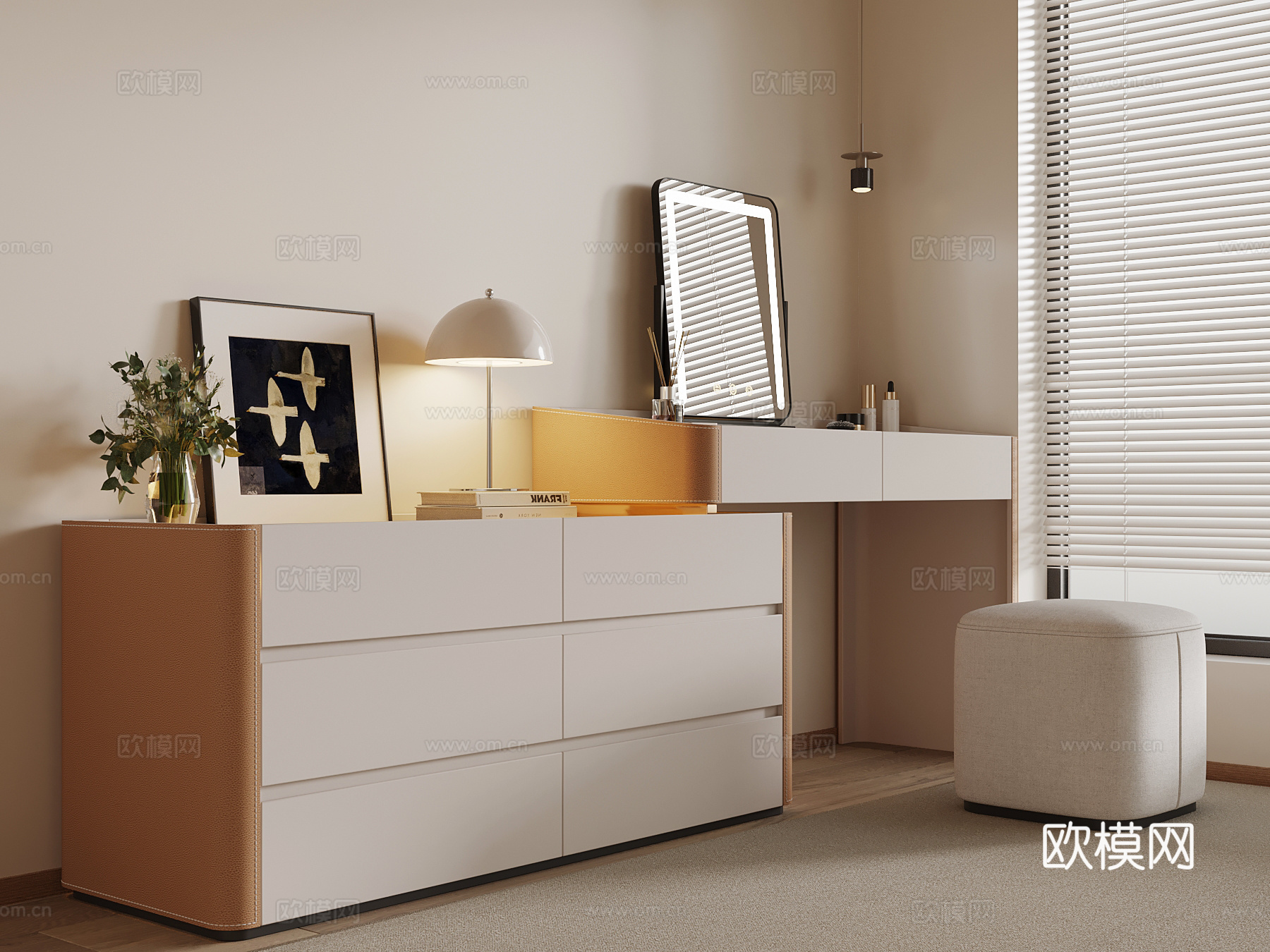 现代奶油风梳妆台 化妆品3d模型