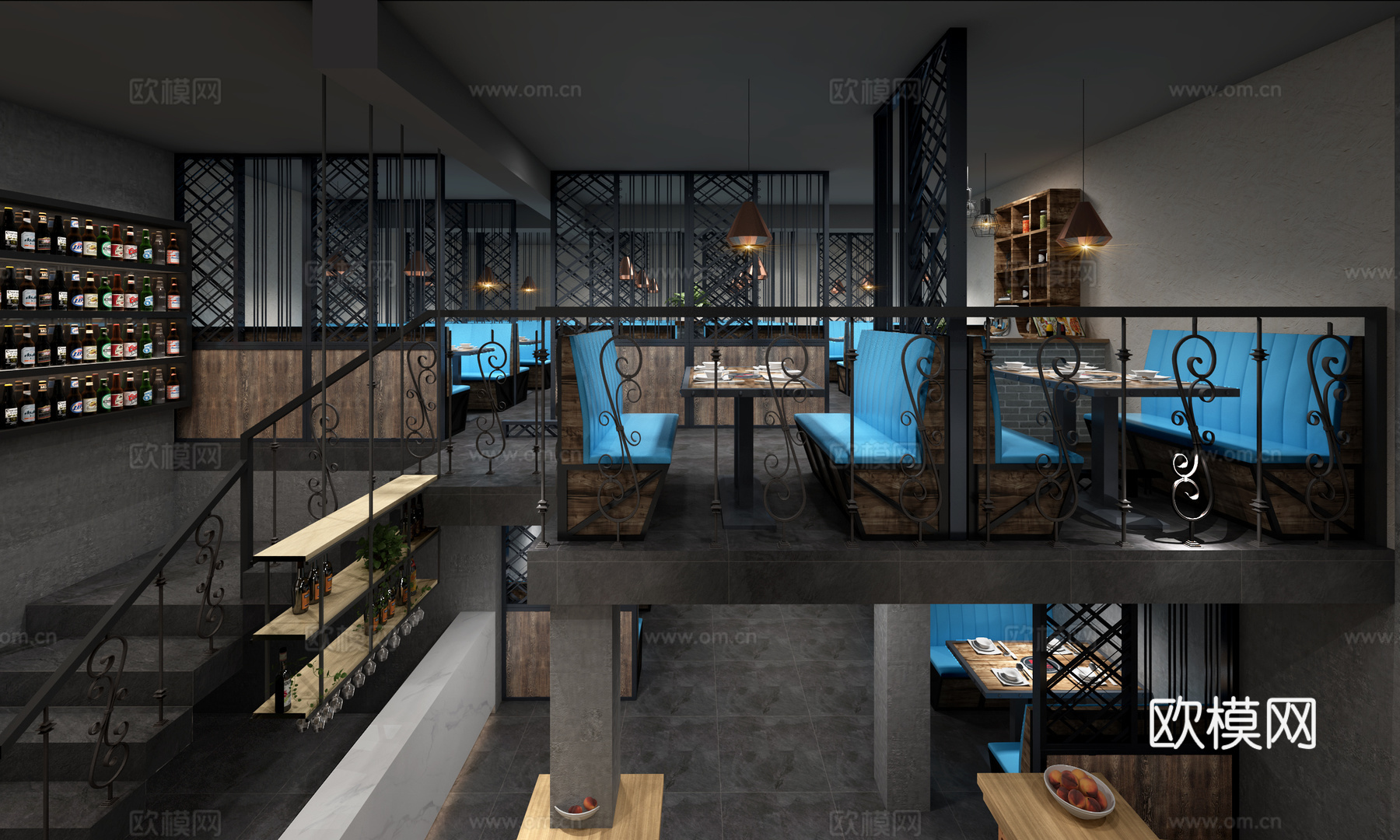 工业风烤肉店酒吧3d模型