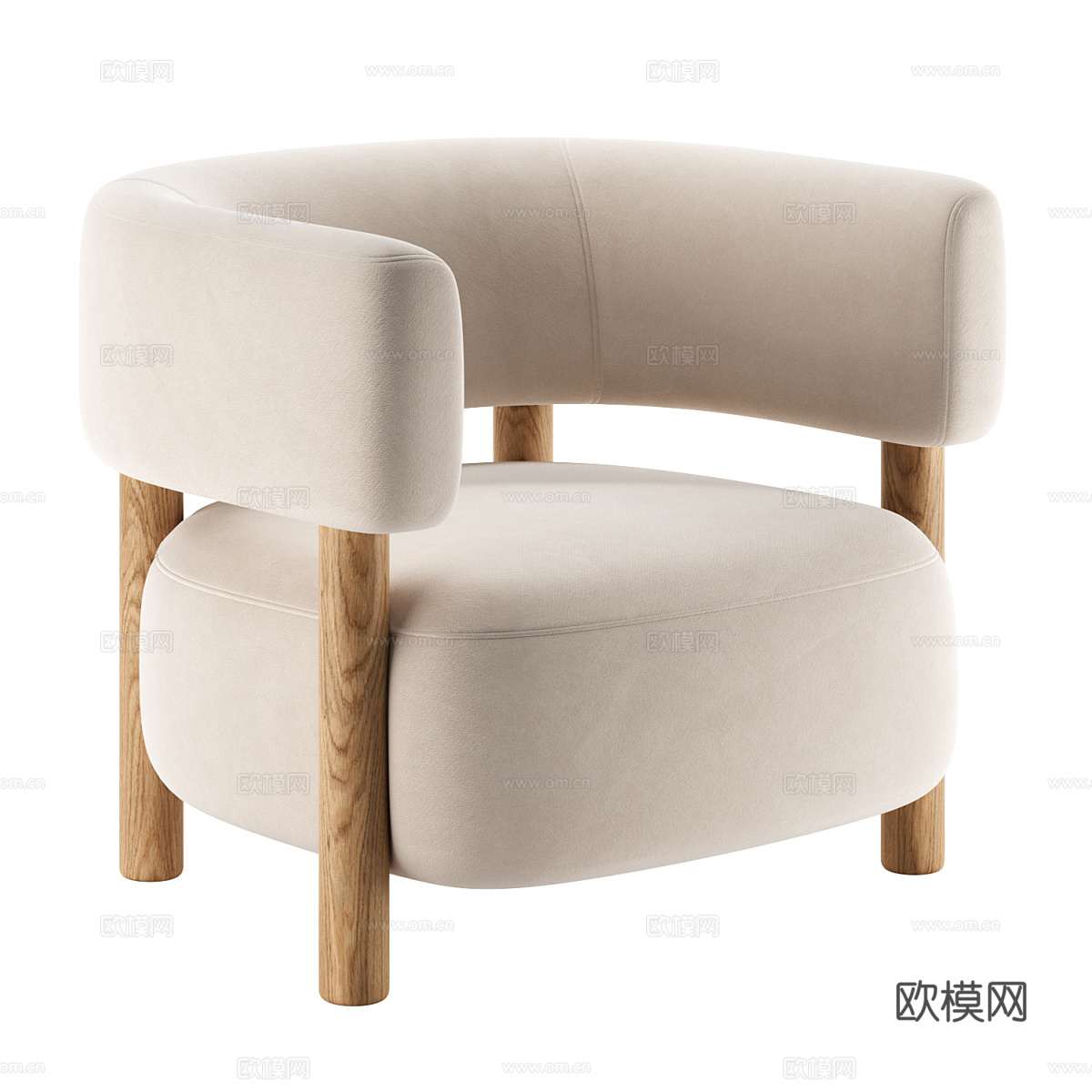 现代奶油风布艺扶手椅3d模型