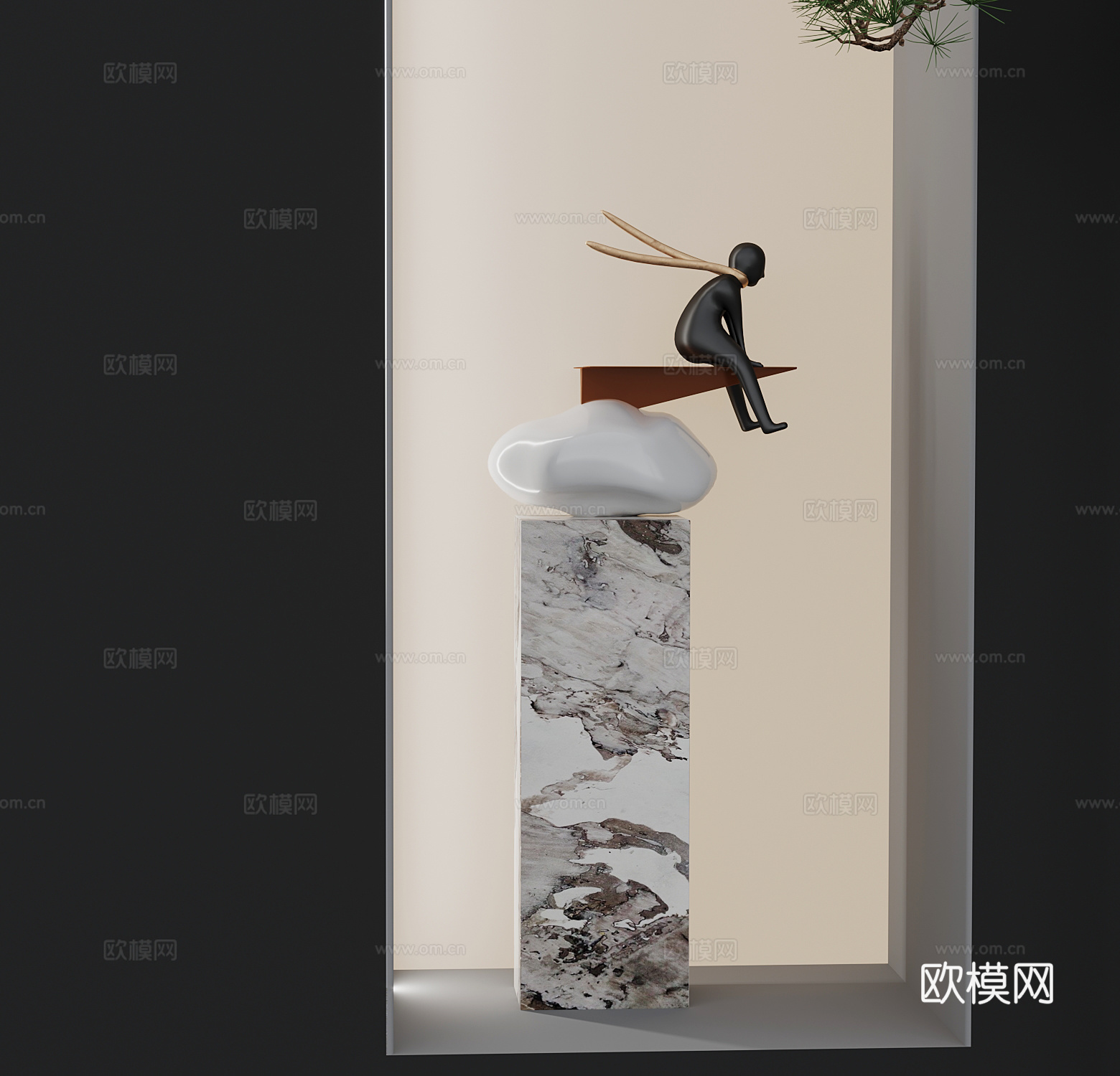 新中式景观雕塑 室内雕塑 艺术摆件3d模型