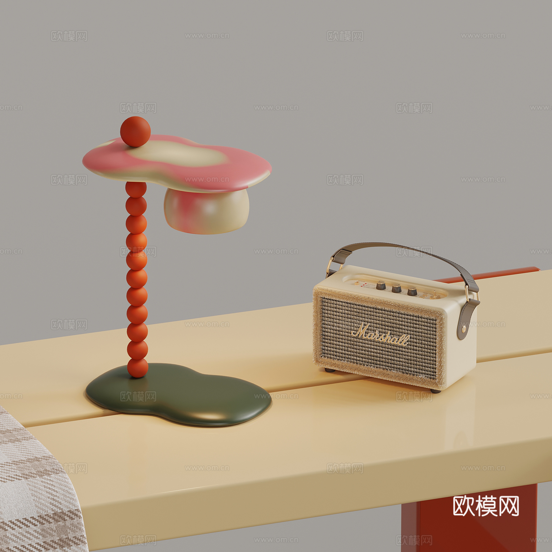 摆件组合 现代奶油风台灯 收音机3d模型