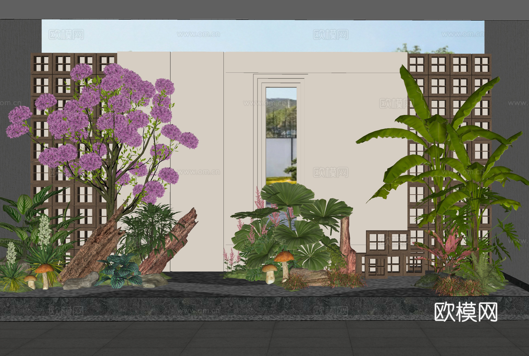 现代室内植物组合 植物堆 花镜 庭院小品 植物景观造景su模型