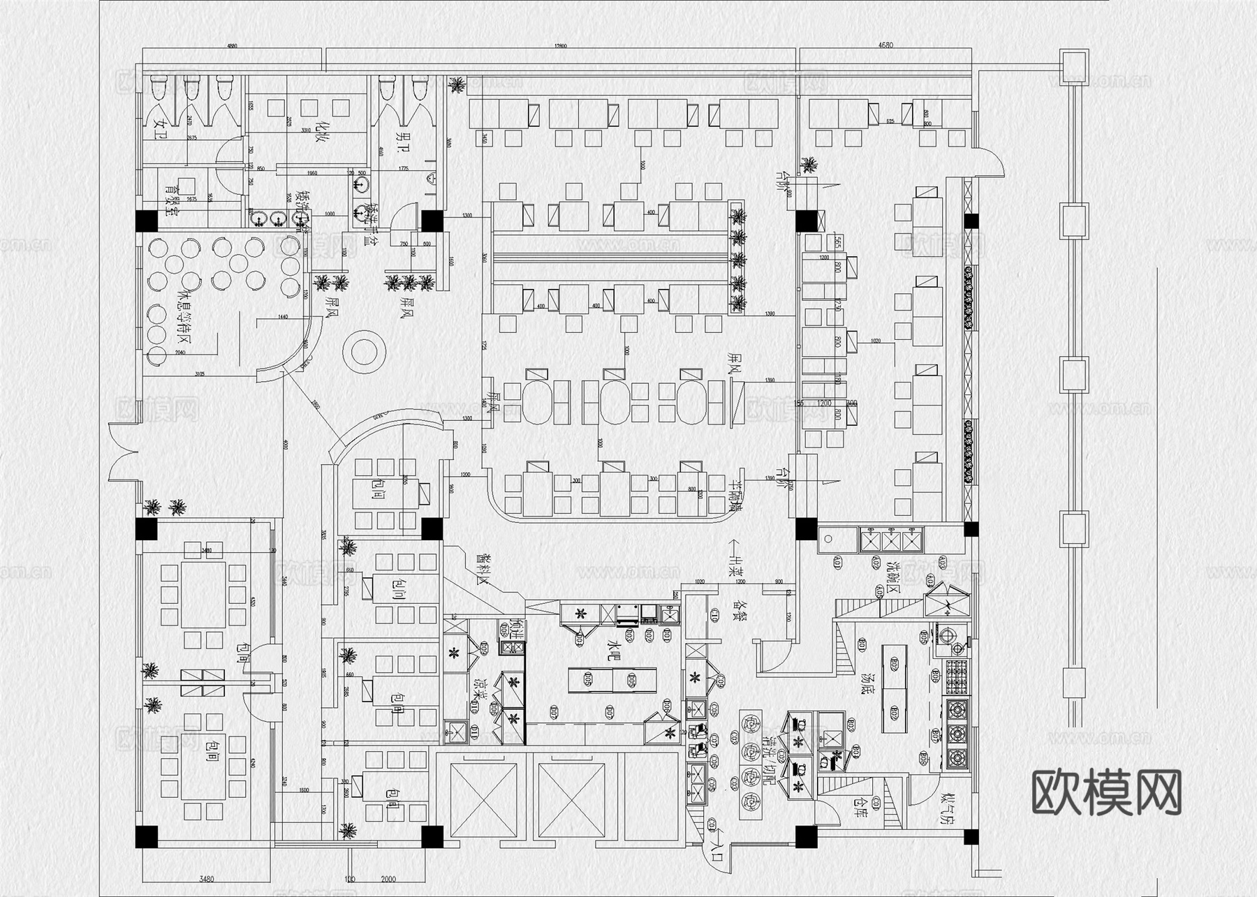 后厨 餐厅厨房 后厨设备 厨房 火锅店厨房 餐饮厨房cad施工图
