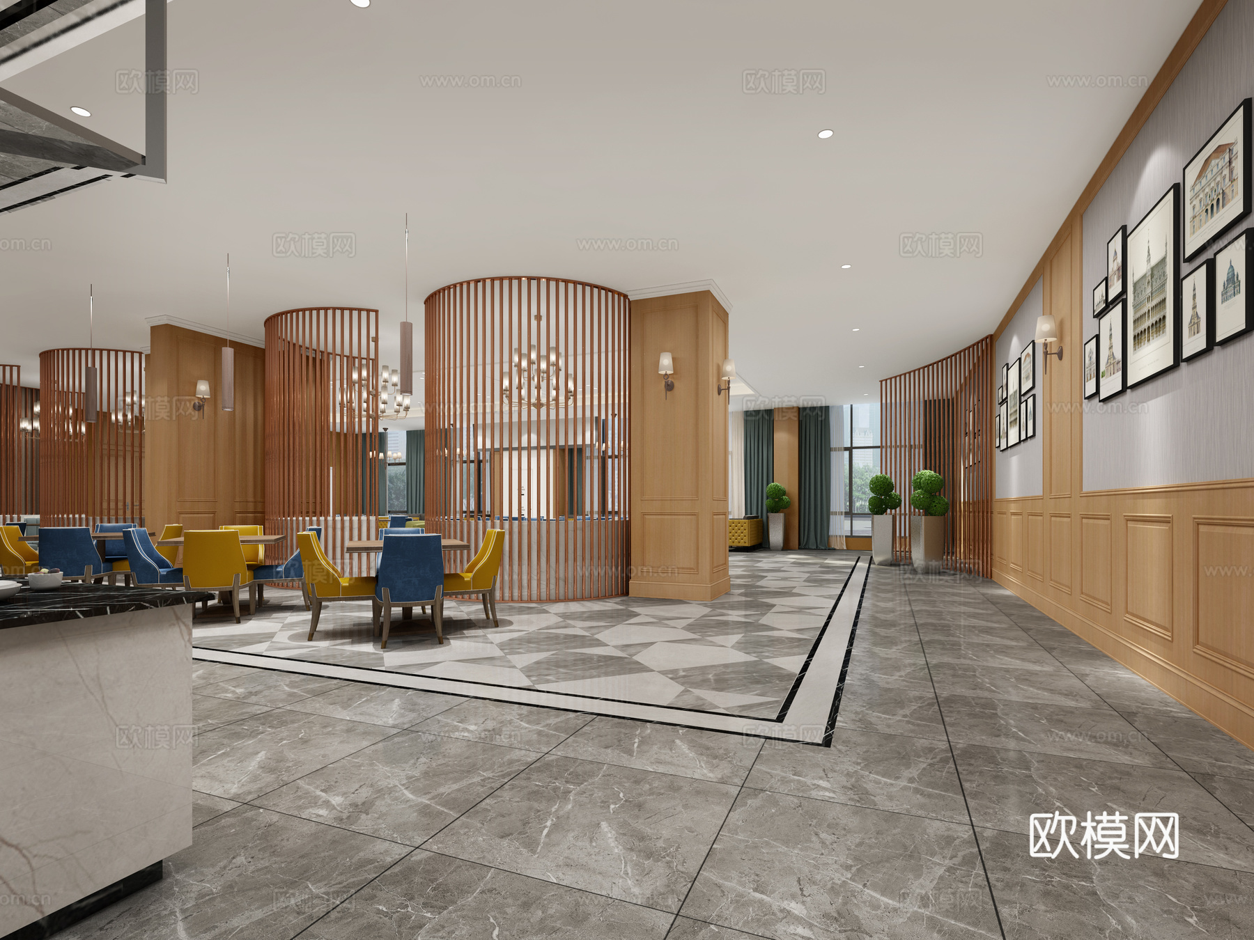 简欧多功能餐厅区3d模型