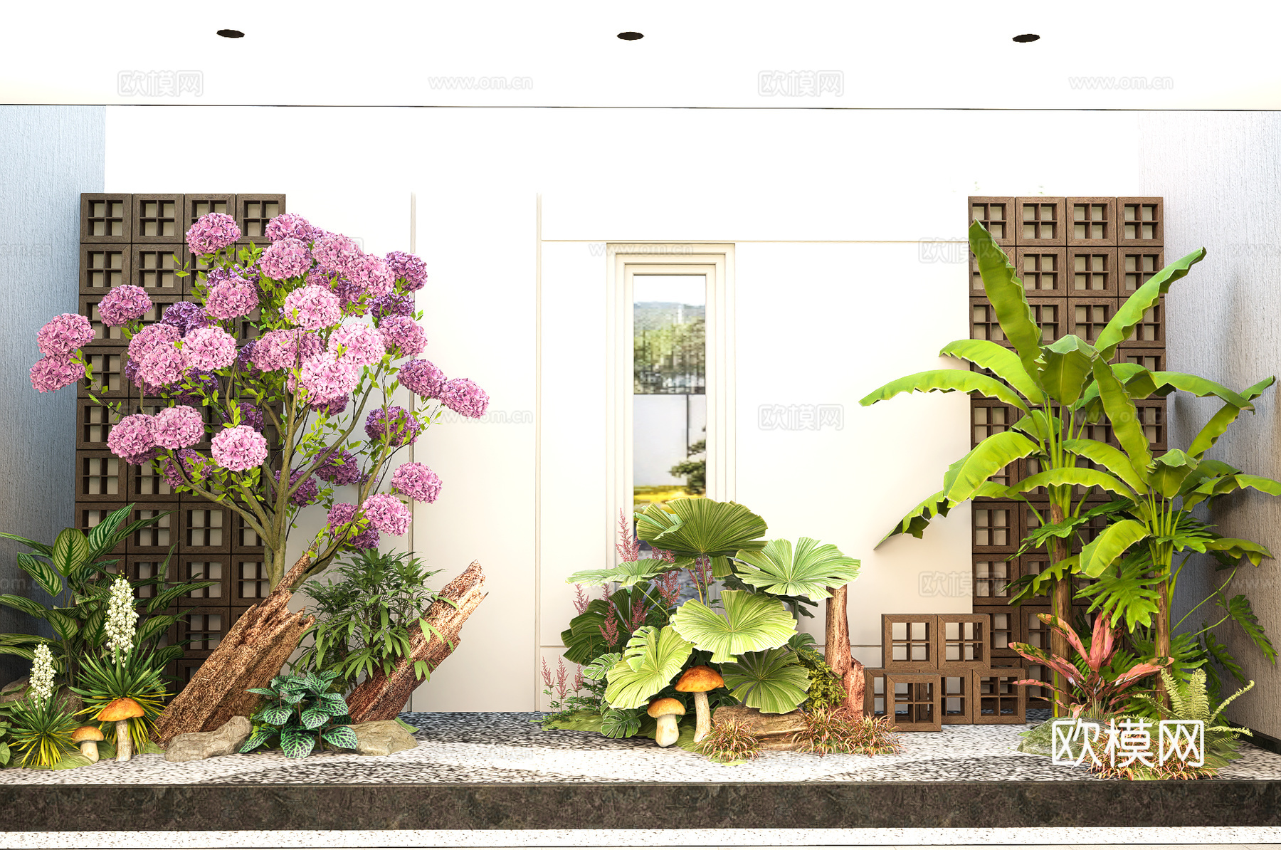 现代室内植物组合 植物堆 花镜 庭院小品 植物景观造景su模型