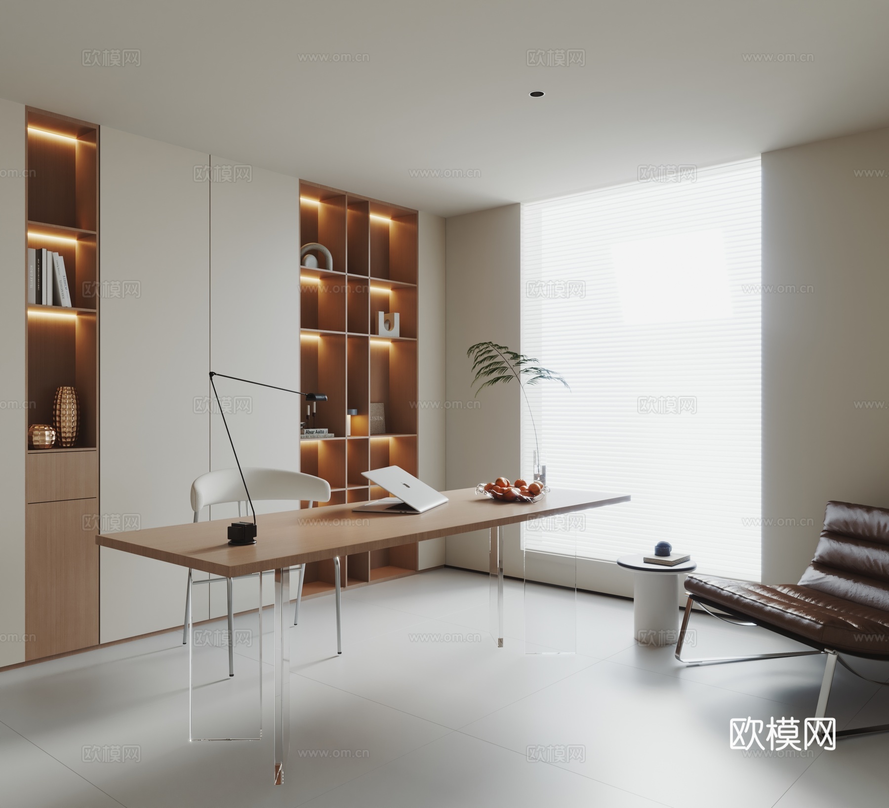 现代极简简约书房书桌书柜椅子3d模型
