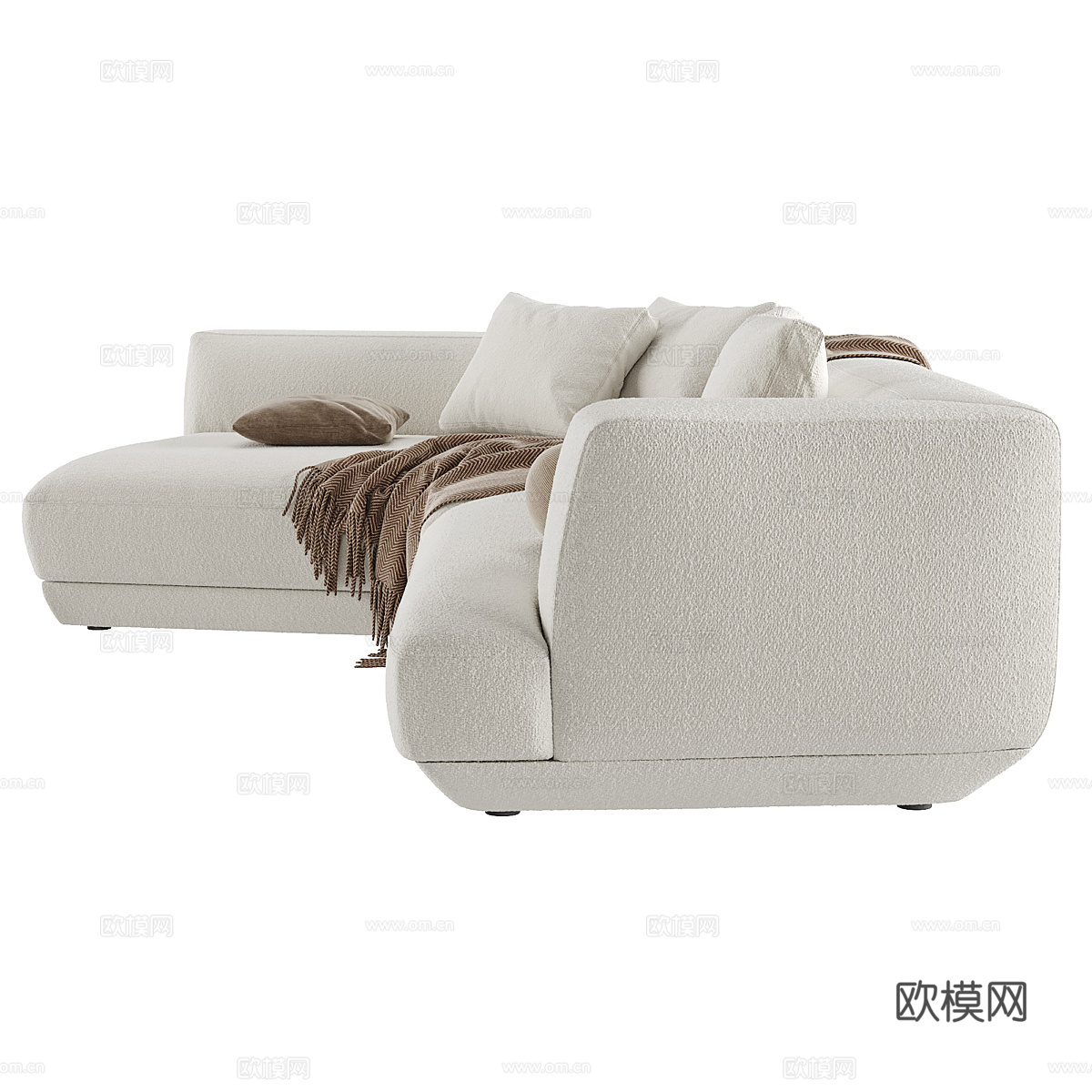现代奶油风布艺转角沙发3d模型