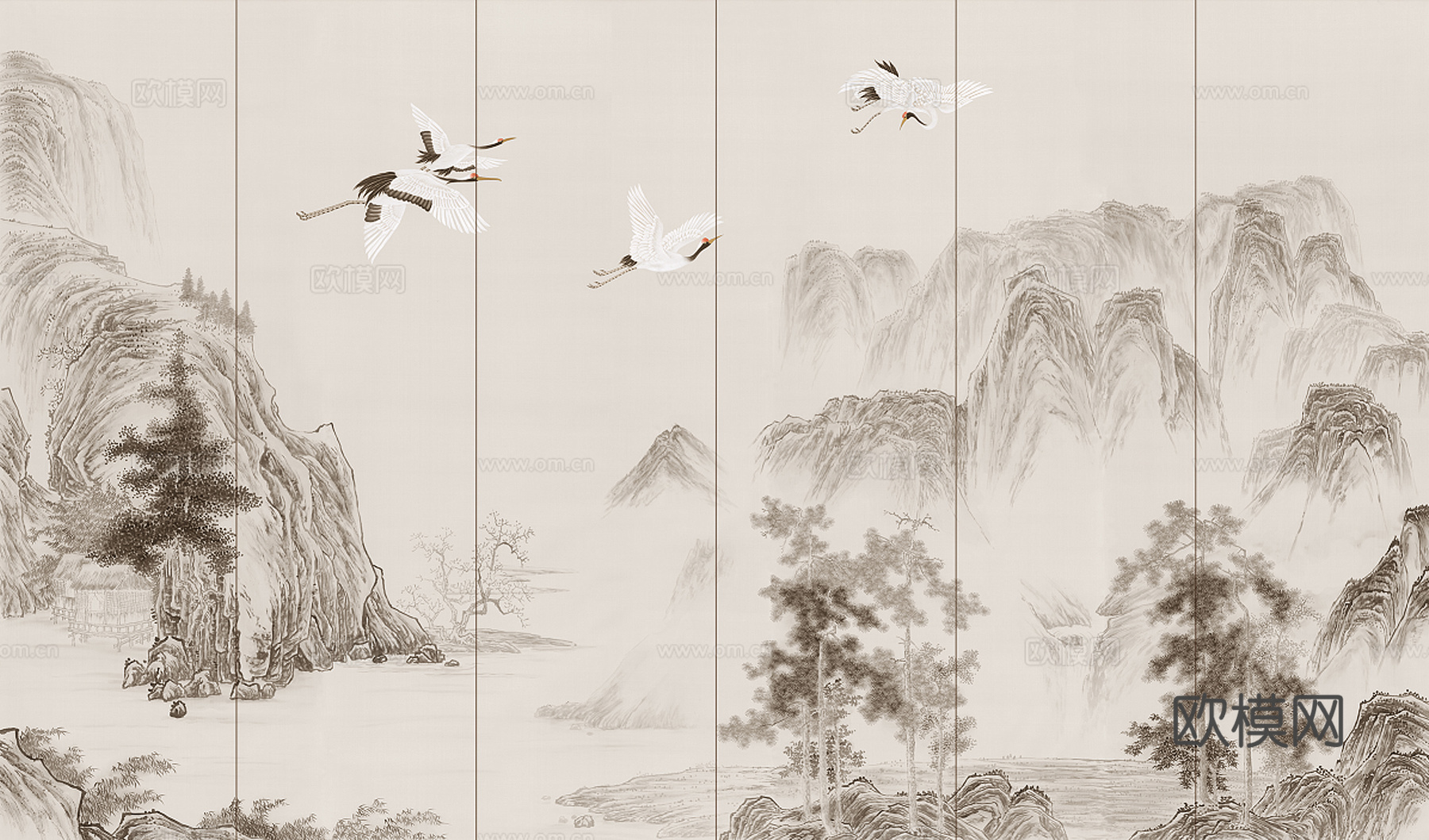 新中式中式硬包_新中式山水硬包_皮革硬包_山水硬包_硬包背景