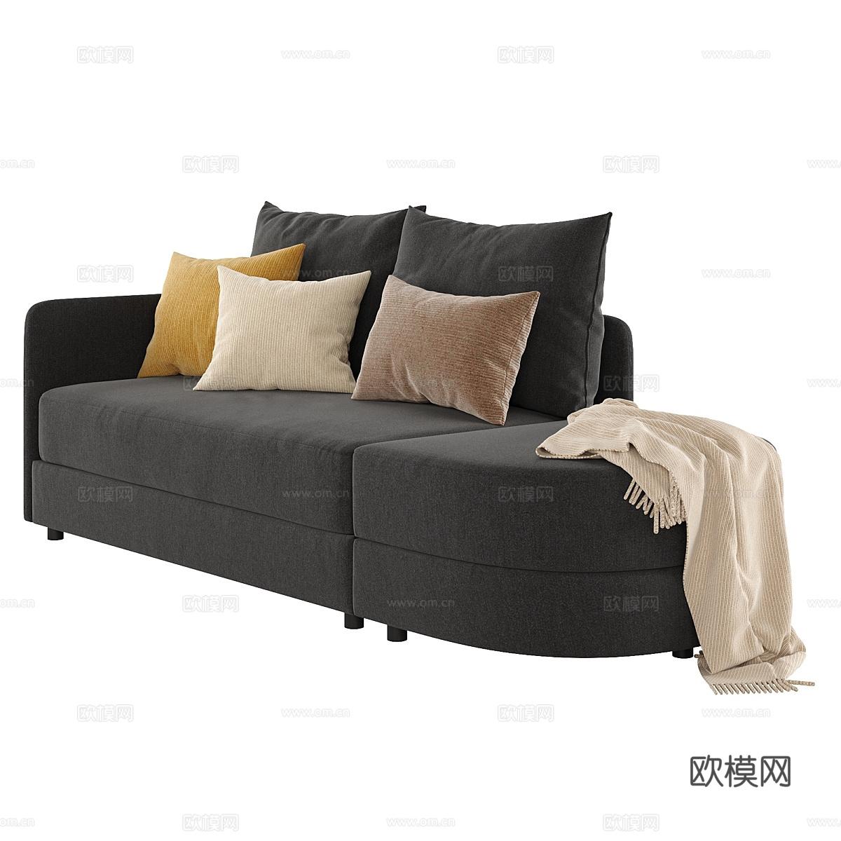 现代奶油风布艺贵妃椅3d模型