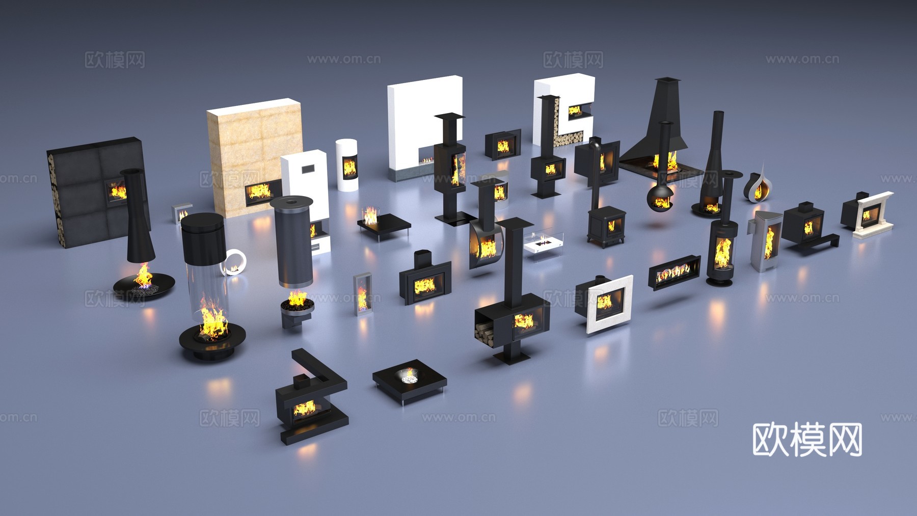 现代壁炉集合3d模型