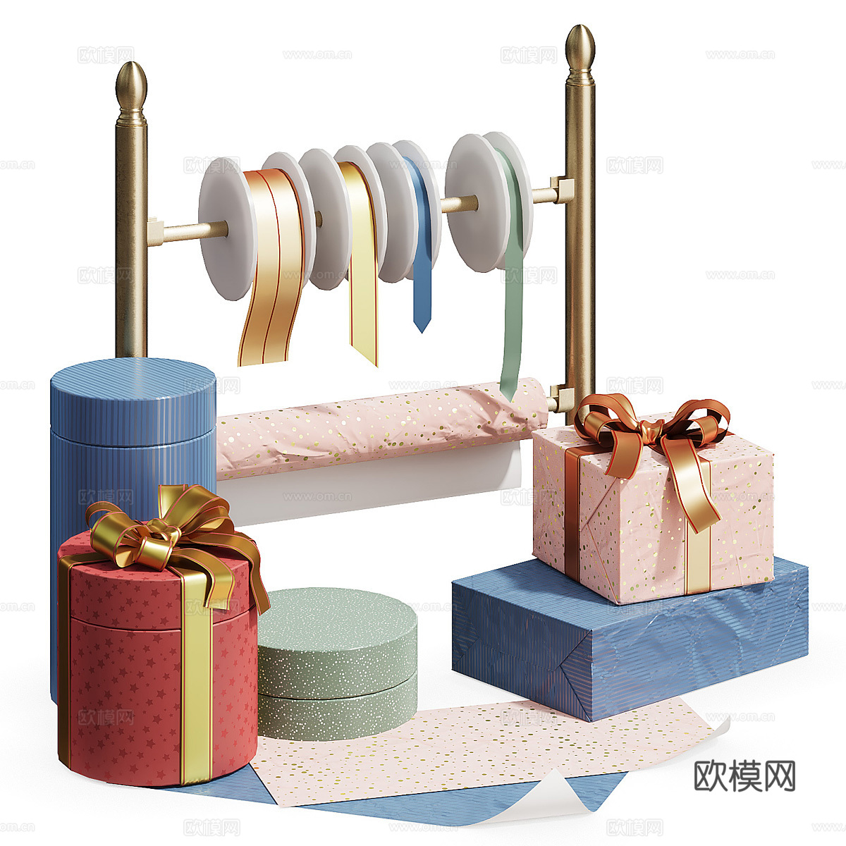 现代奶油风礼物 礼盒 彩带3d模型
