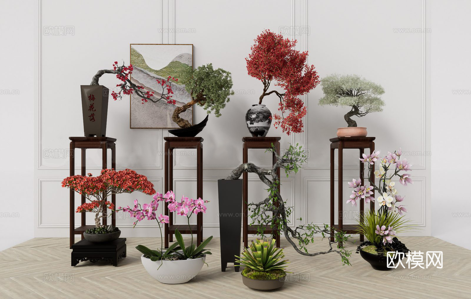 中式盆景 盆栽 绿植 花盆su模型