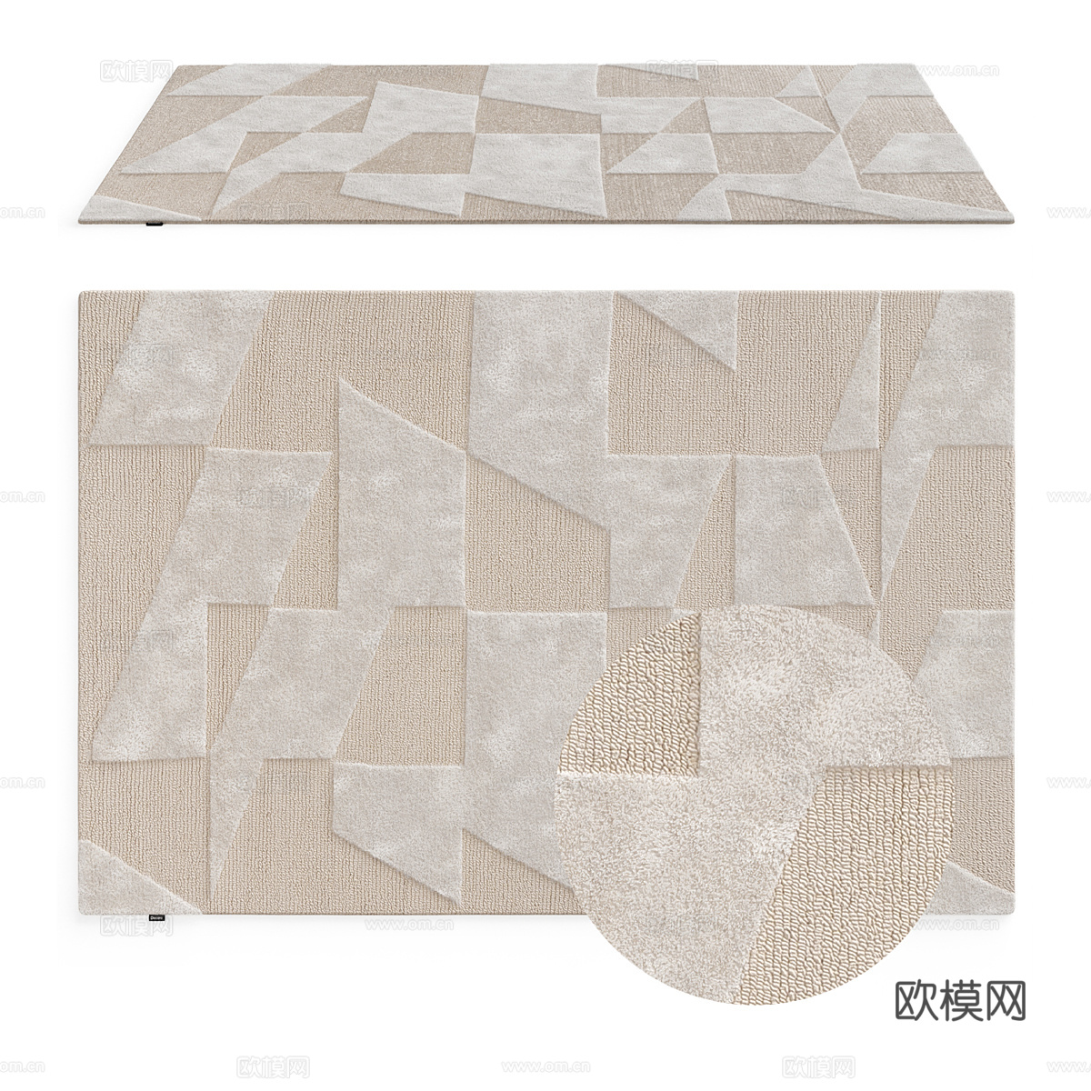 现代奶油风羊毛布艺地毯3d模型