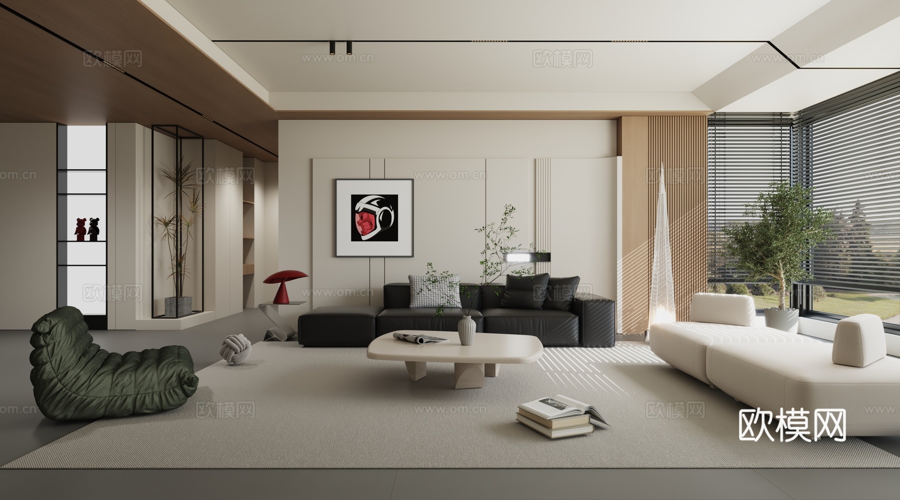 现代简约极简原木客厅3d模型
