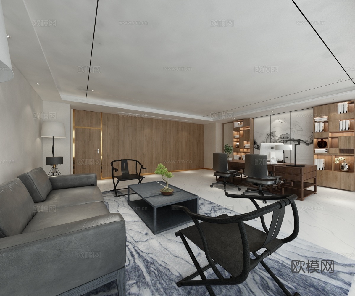 新中式办公室沙发挂画3d模型