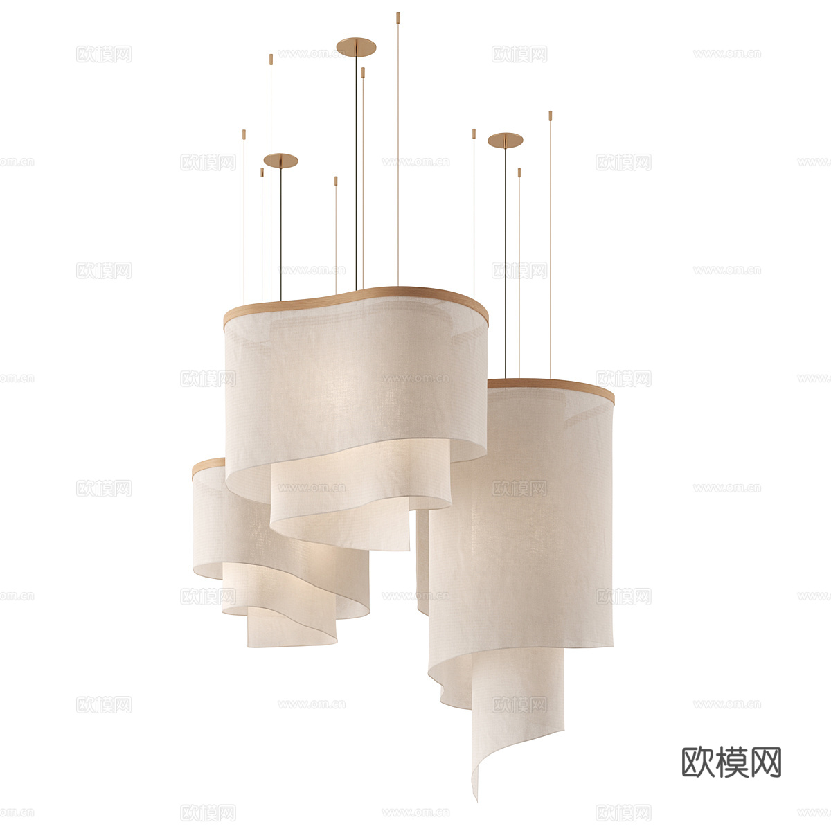 新中式轻奢布艺吊灯3d模型