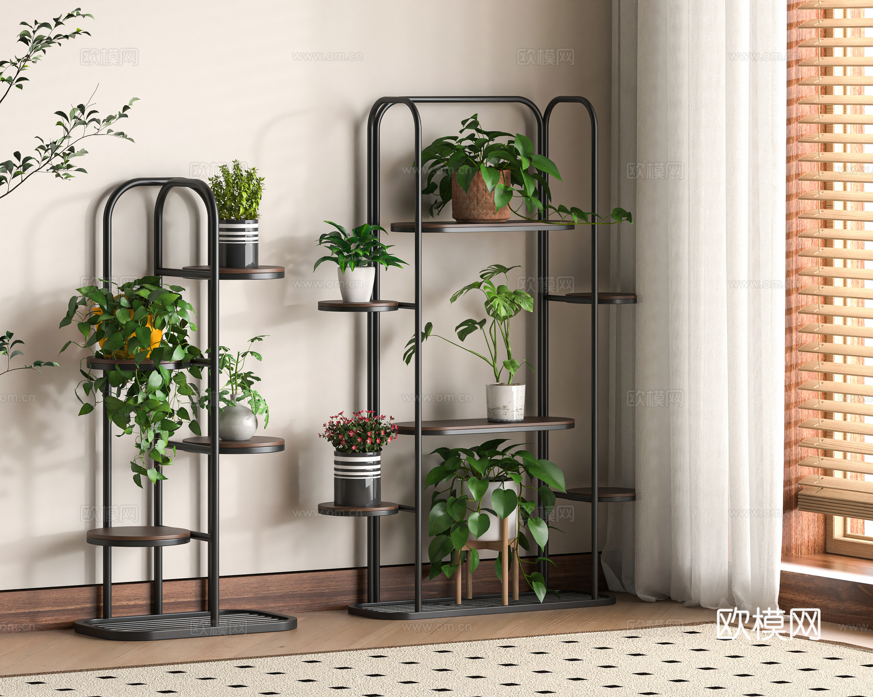 现代铁艺花架 花盆 盆栽su模型