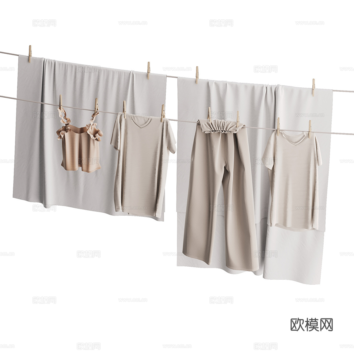 现代晾衣绳 衣服3d模型