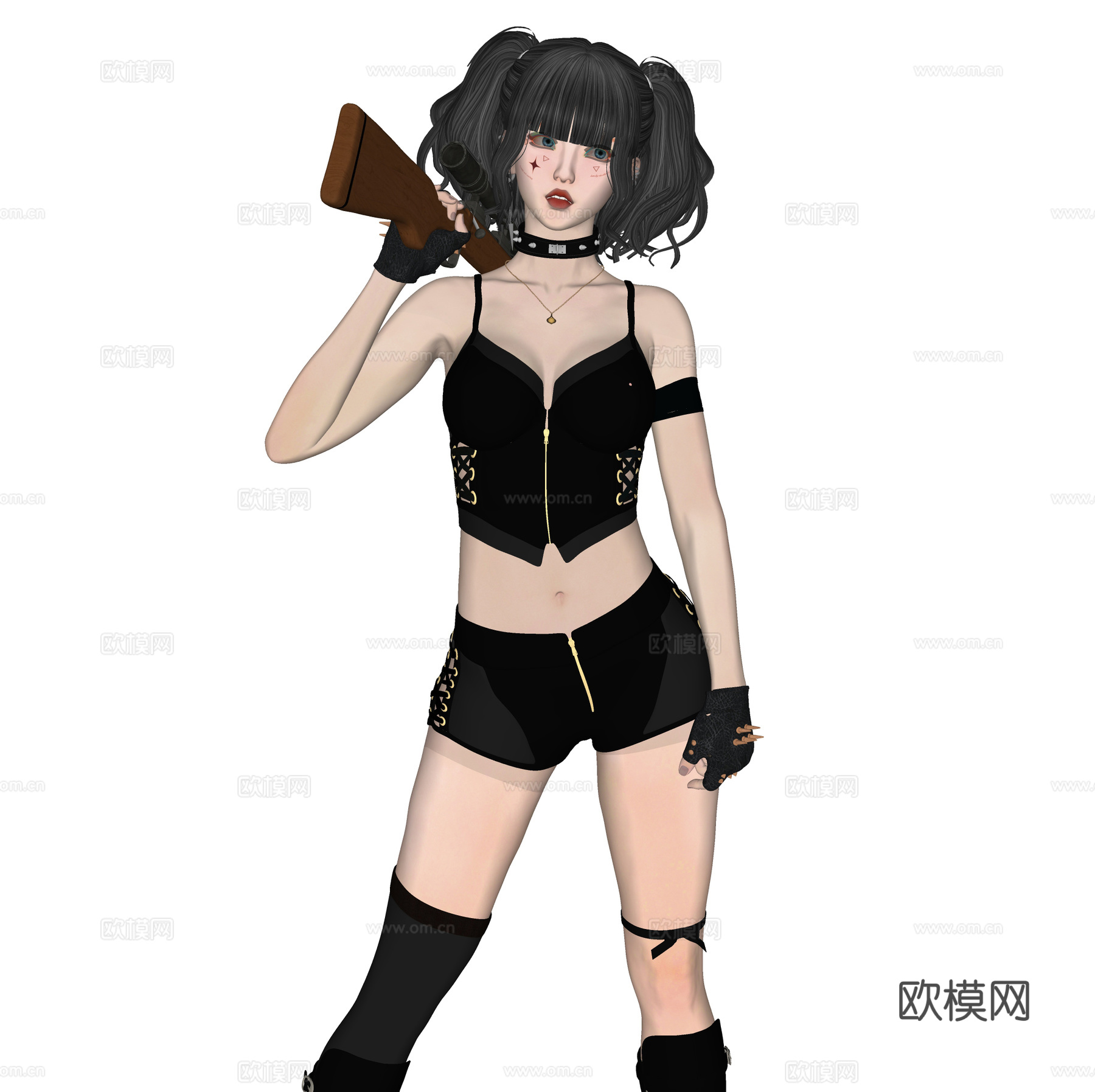 女人女性 皮衣美女人物 枪械动漫女生 卡通二次元少女 模特小su模型