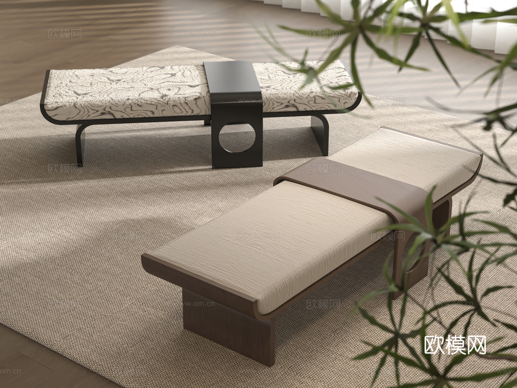 新中式床尾凳3d模型