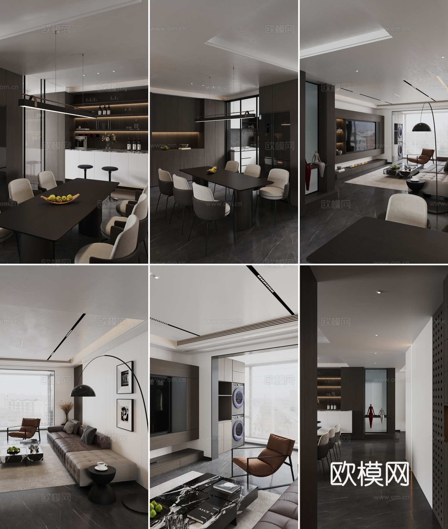 意式风格 黑白灰 现代简约 客餐厅免费3d模型