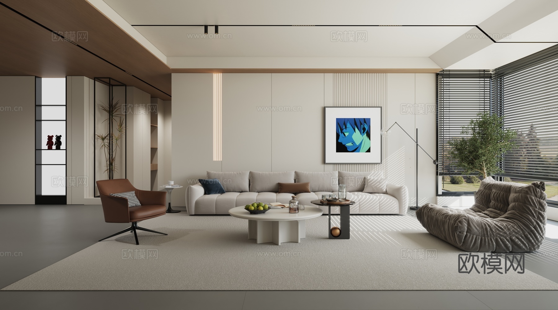 现代简约极简原木客厅3d模型