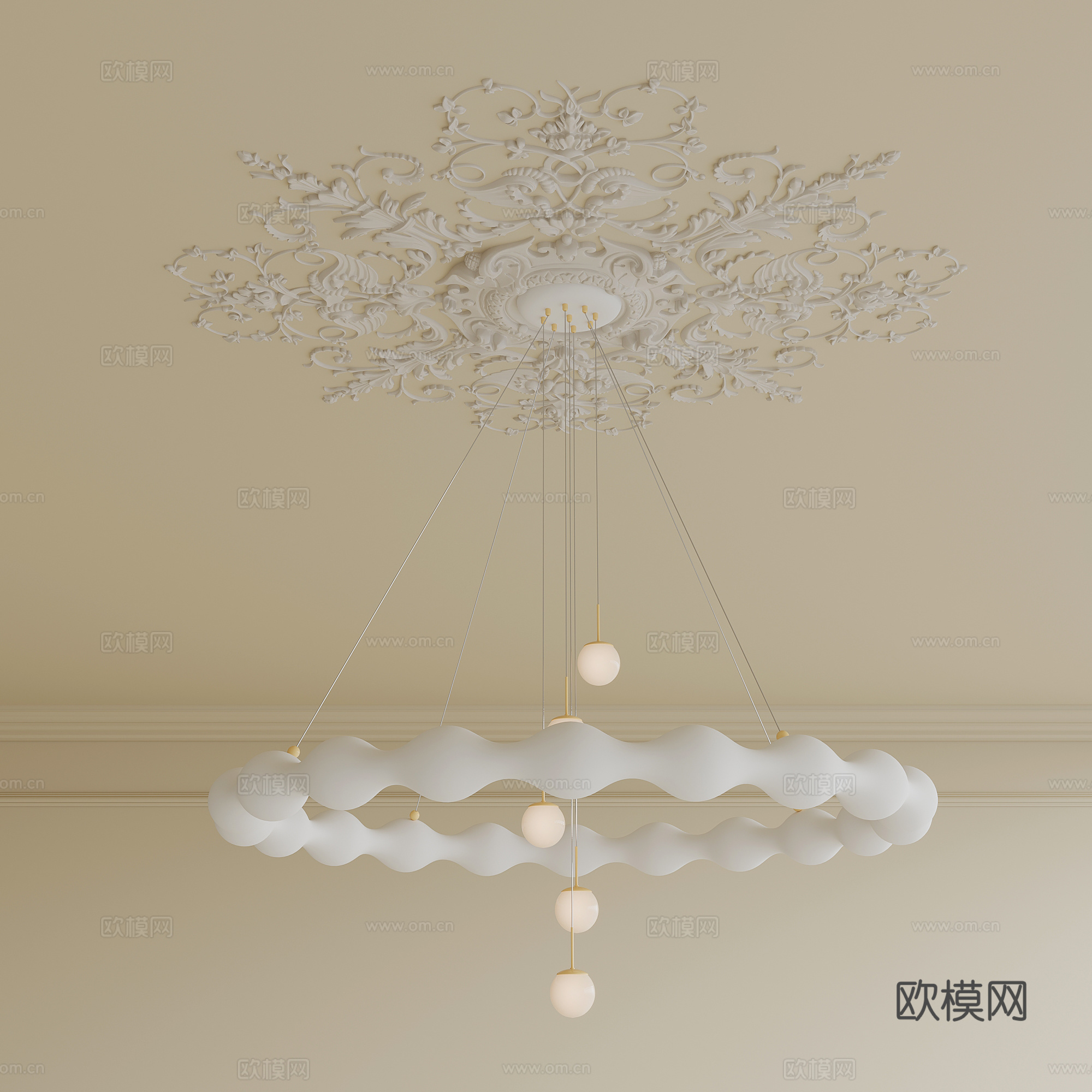 法式奶油风吊灯 灯盘3d模型