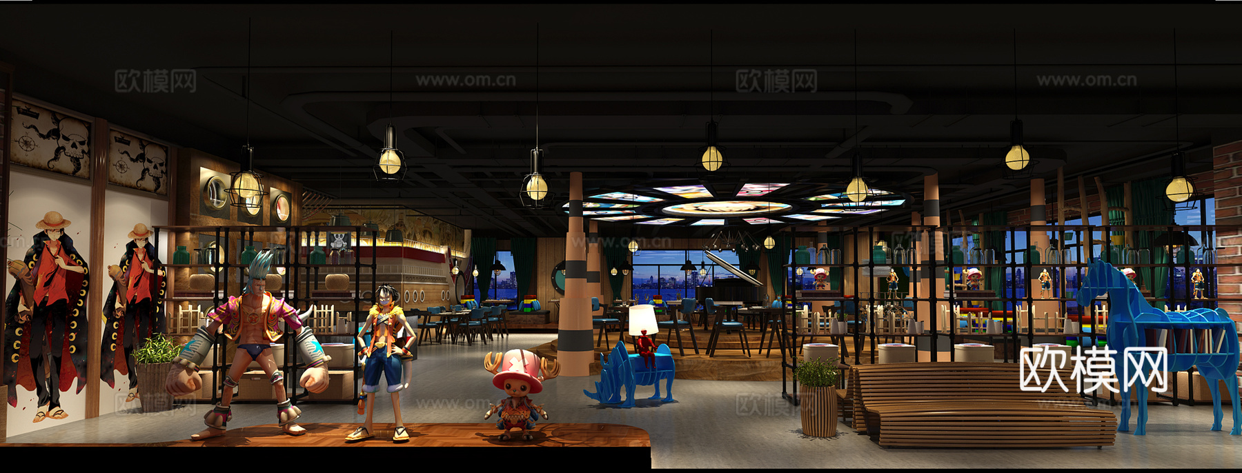 工业风餐厅海贼王主题餐厅 海贼王配饰3d模型