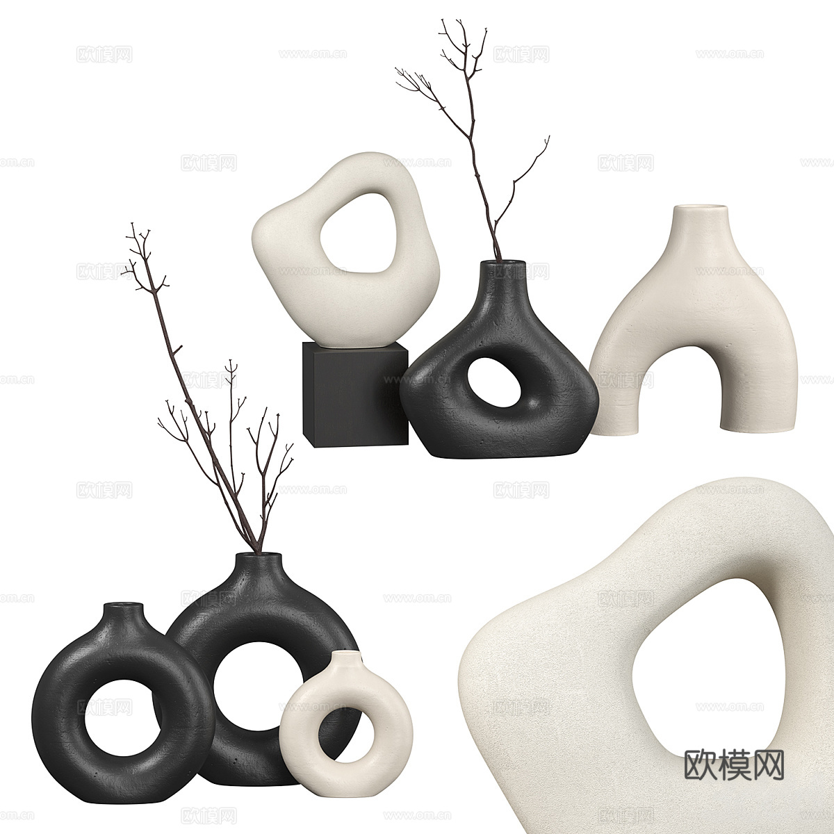 新中式侘寂花瓶花艺3d模型