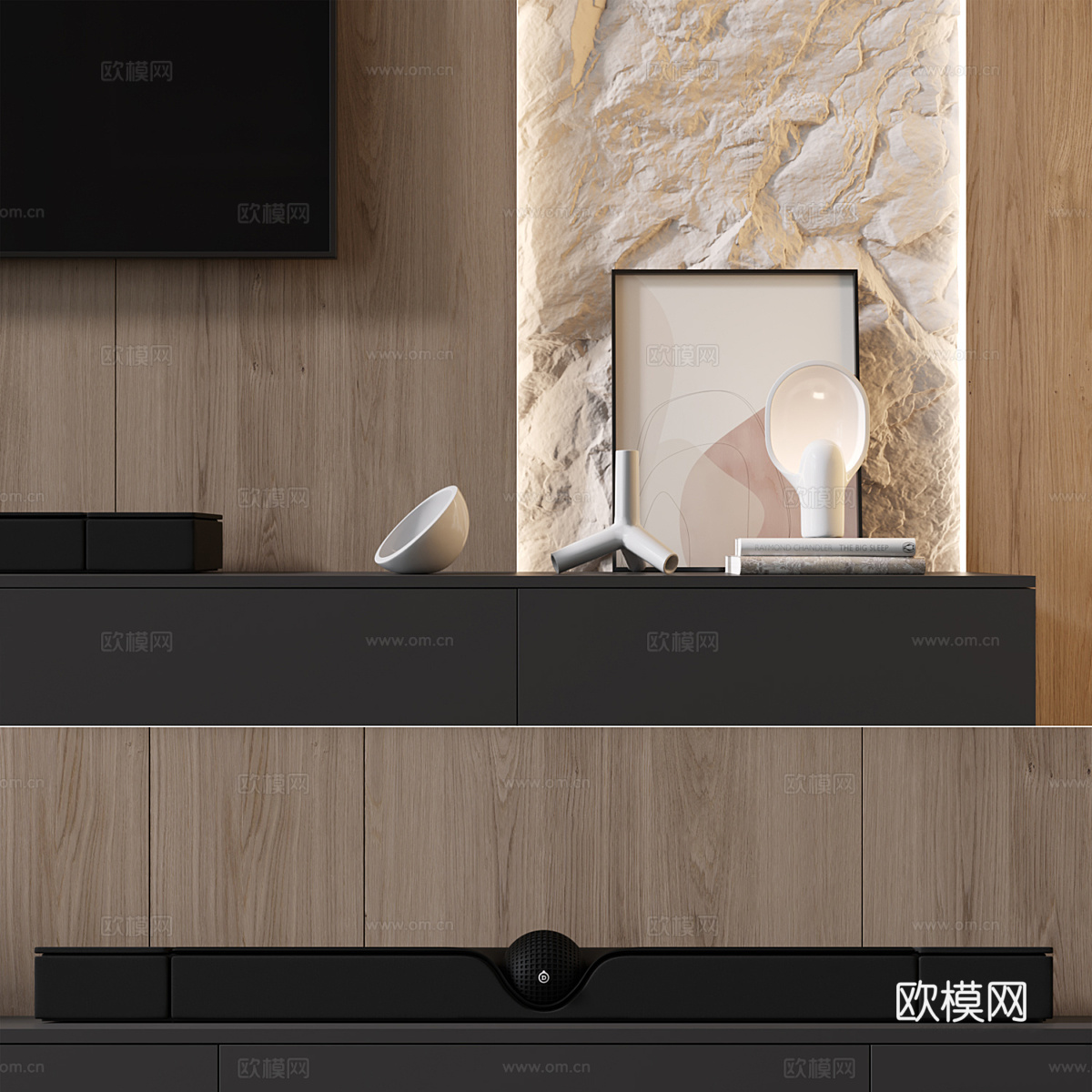 现代极简电视背景墙3d模型
