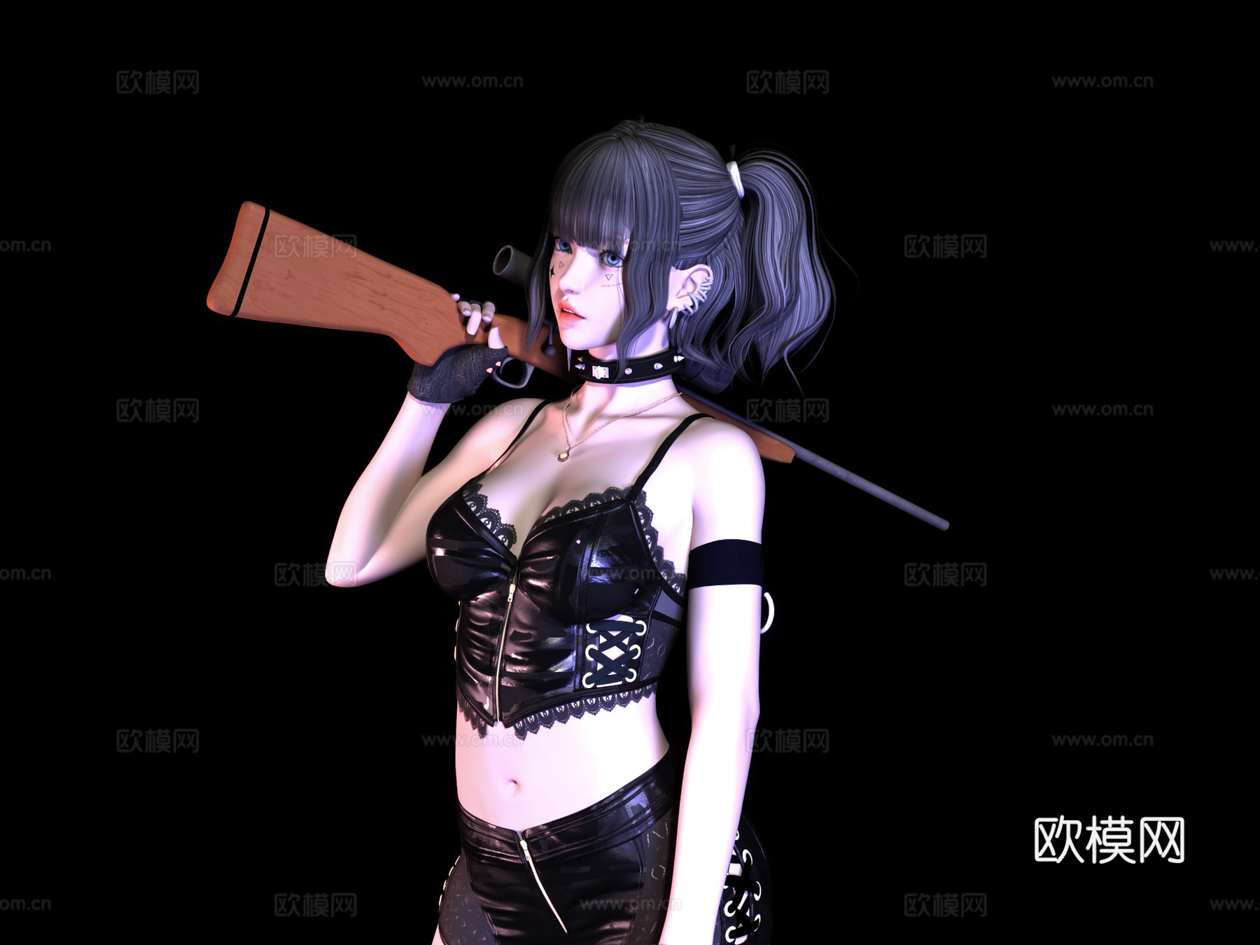 女人女性 皮衣美女人物 枪械动漫女生 卡通二次元少女 模特小3d模型