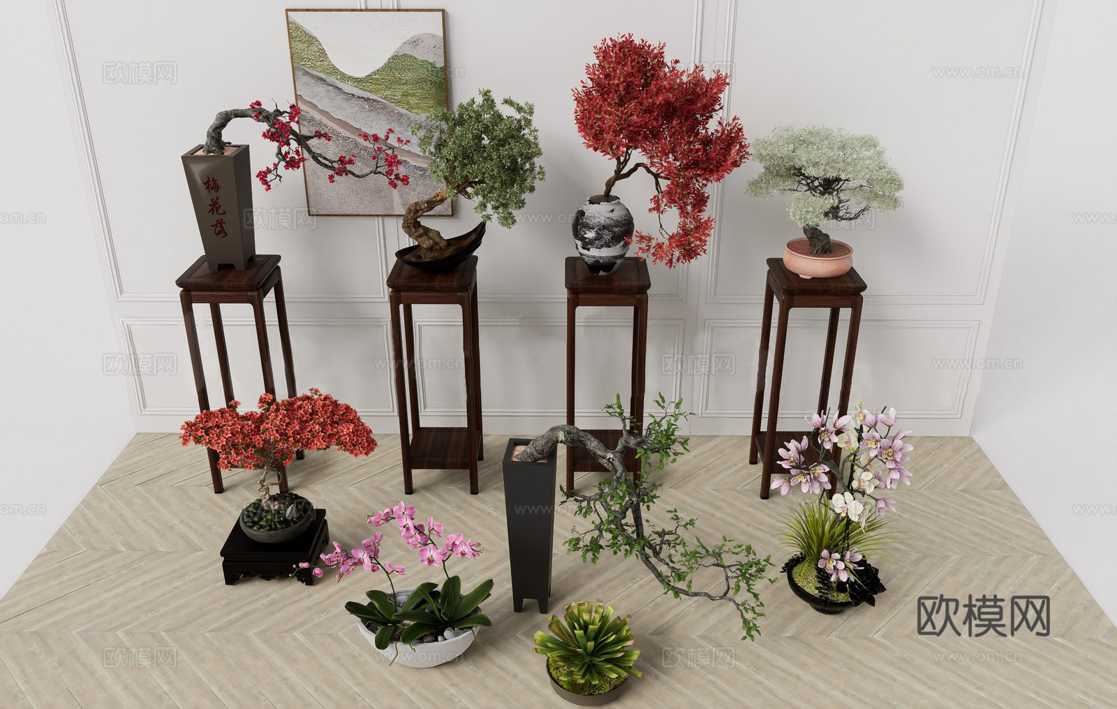 中式盆景 盆栽 绿植 花盆su模型