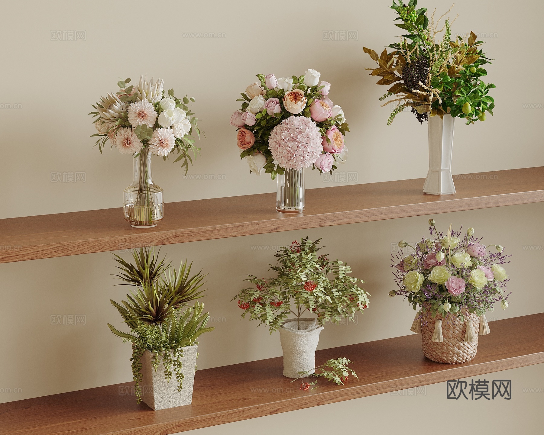 现代花瓶花艺 花瓶花卉 鲜花 花瓶摆件3d模型