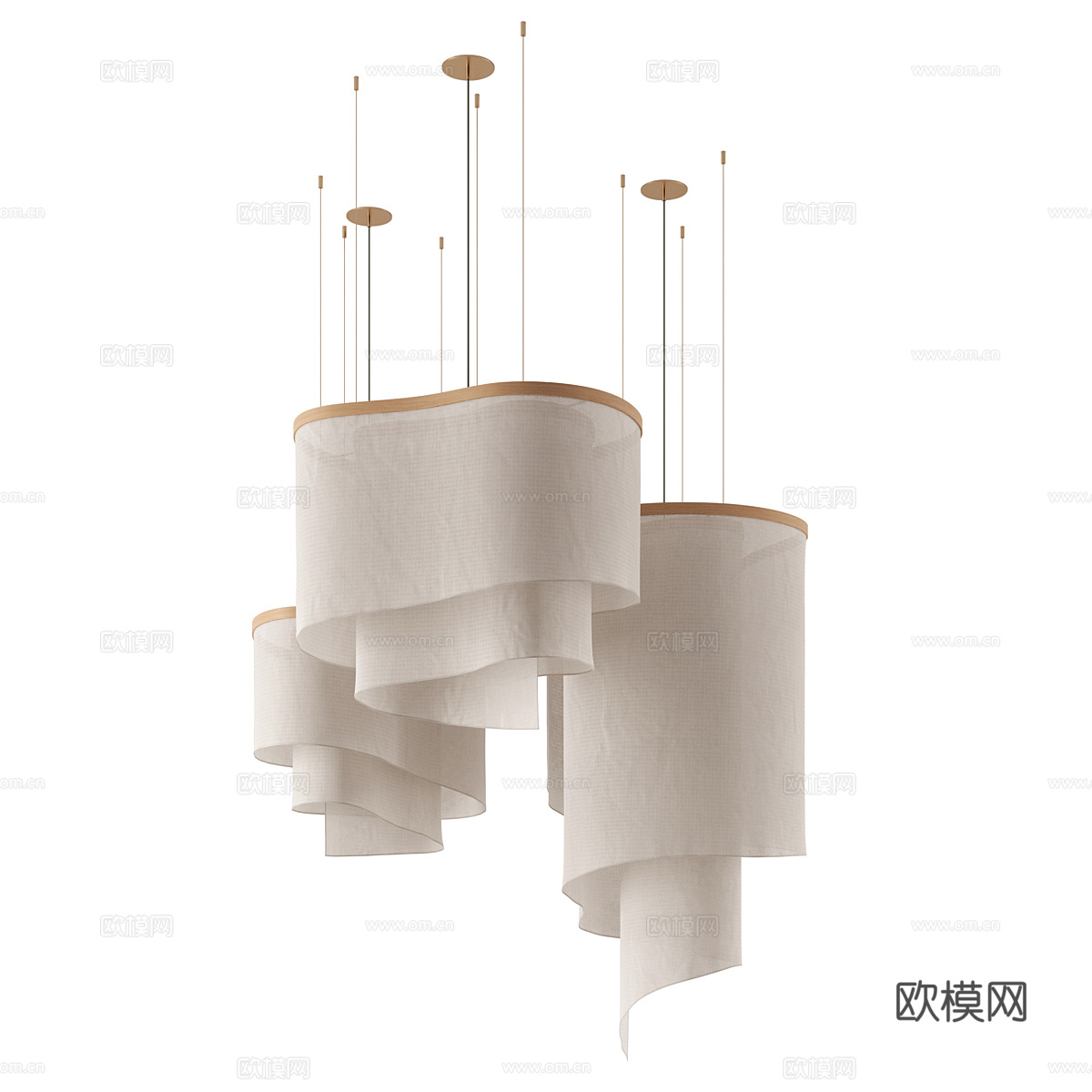 新中式轻奢布艺吊灯3d模型
