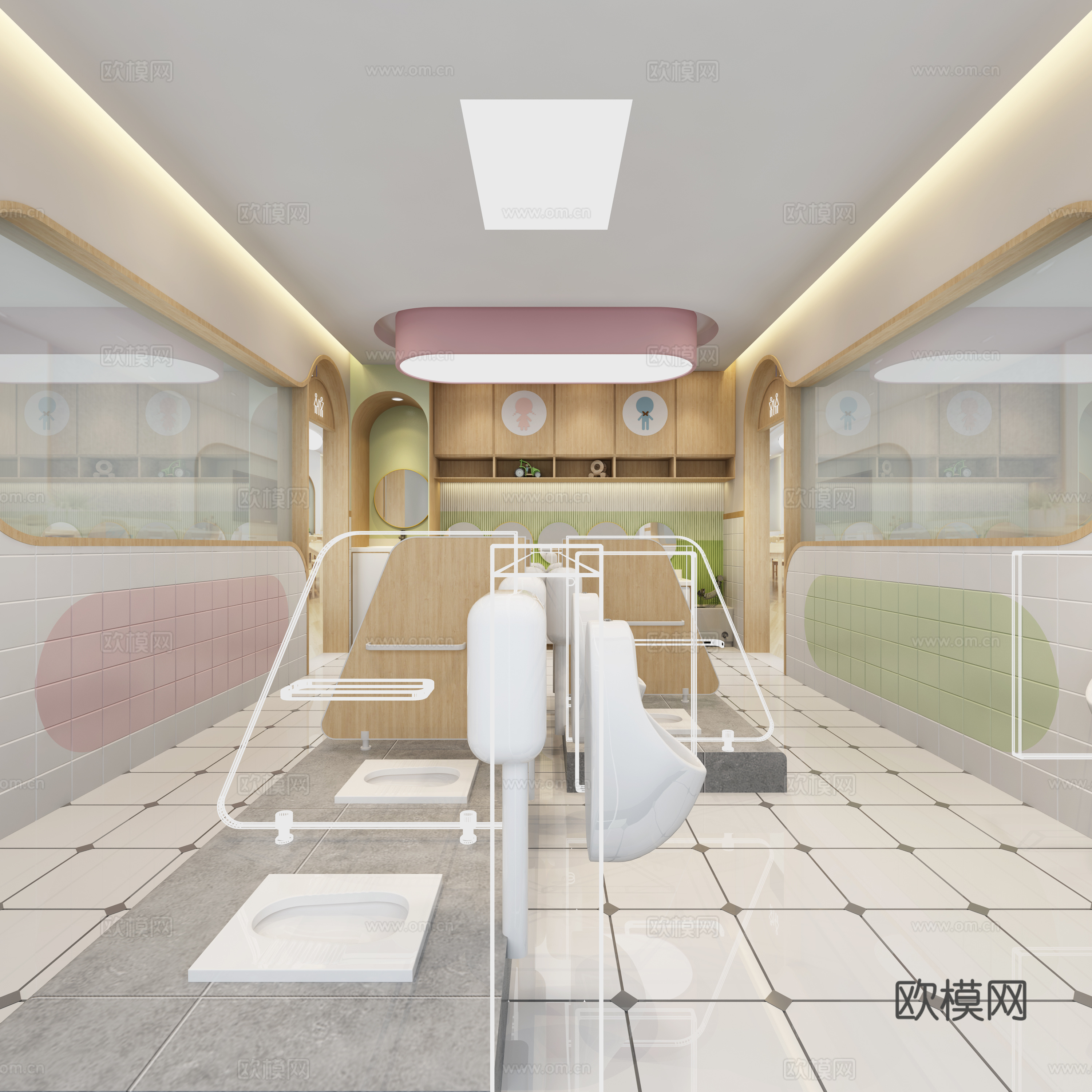 现代幼儿园卫生间 儿童洗手间3d模型