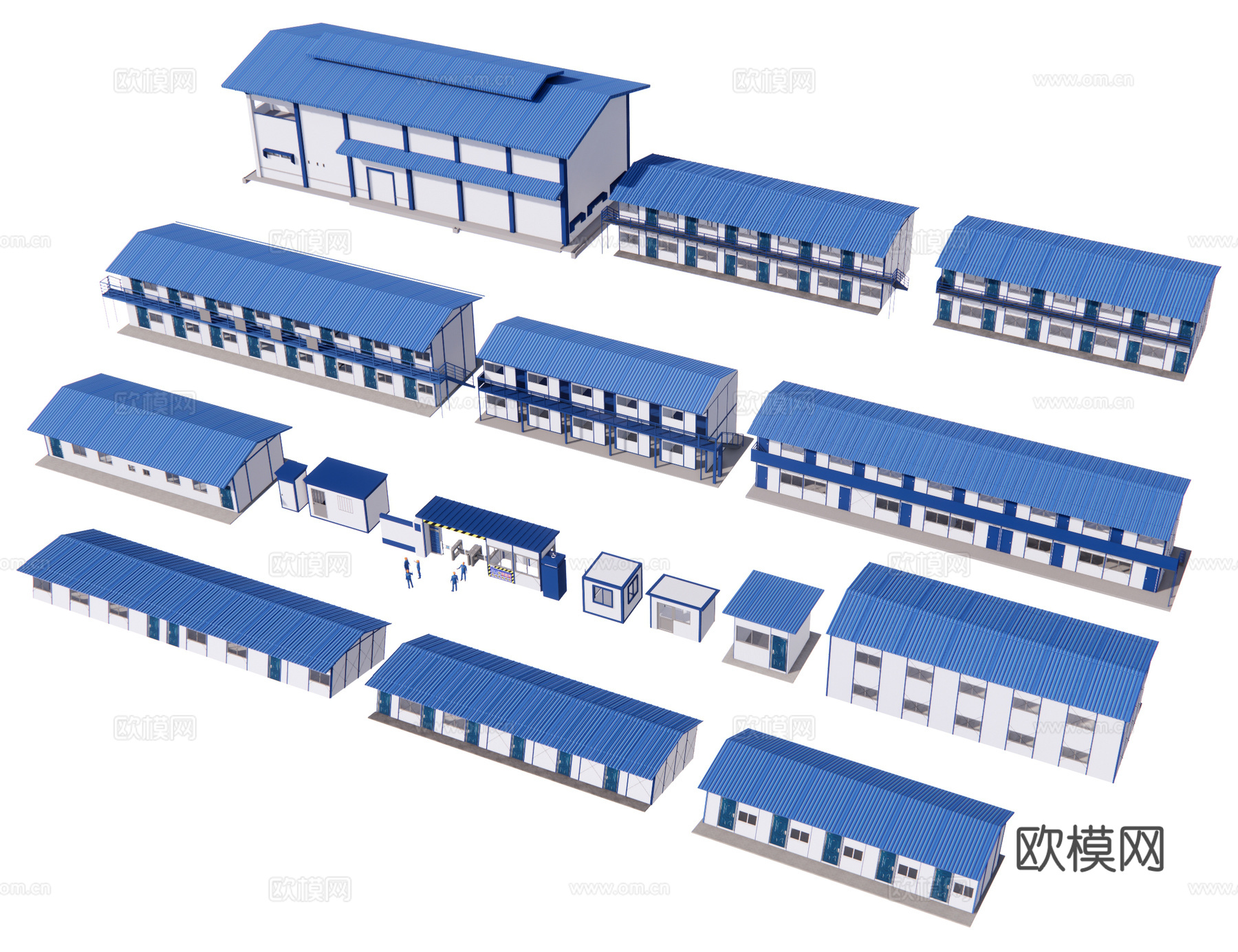 工地厂房 临时活动板房 集装箱建筑 施工工地房 工地简易宿舍su模型