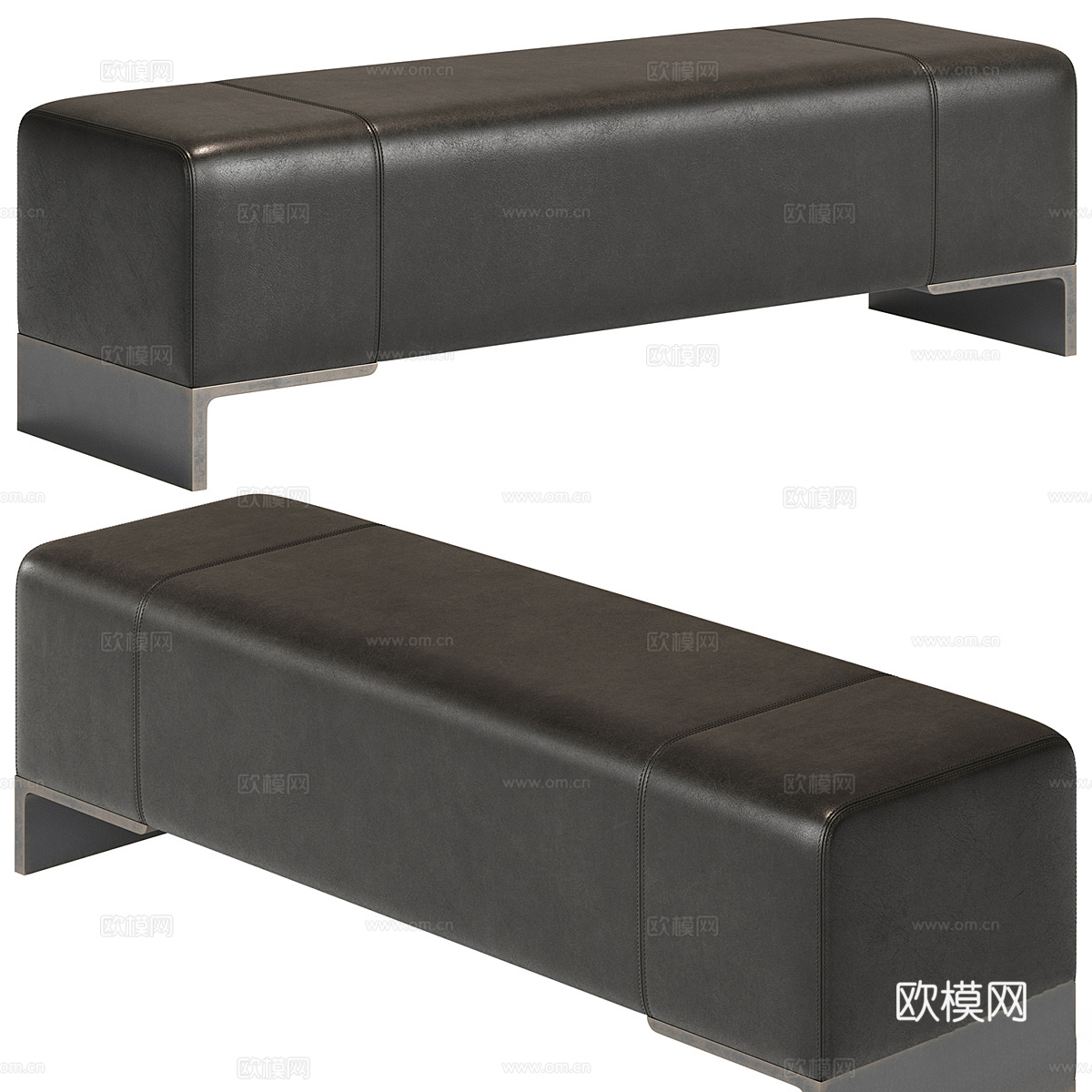 现代意式皮革长条 条凳 床尾凳3d模型