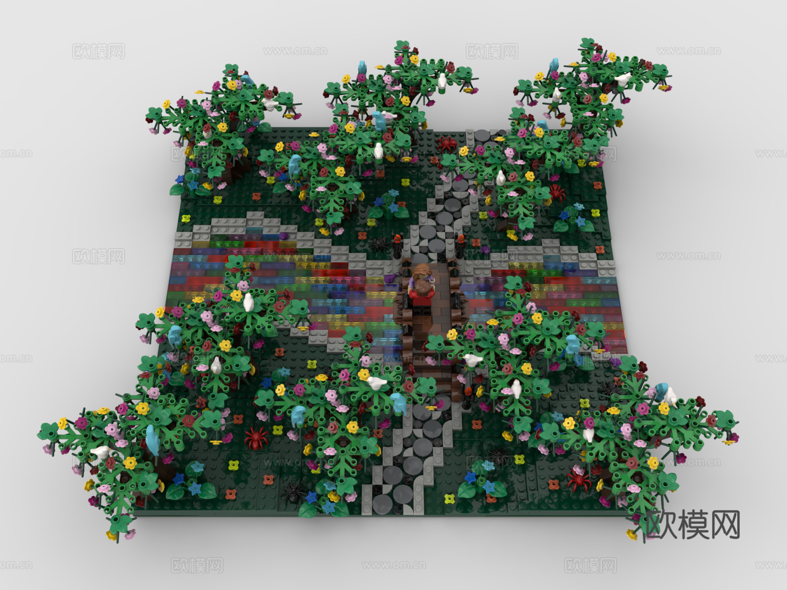 乐高 LEGO 玩具 积木 森林 公园 花园 小桥 流水3d模型
