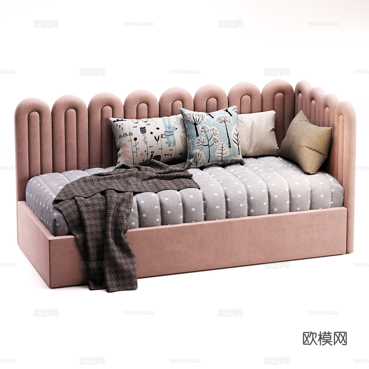 现代奶油风儿童布艺沙发床3d模型