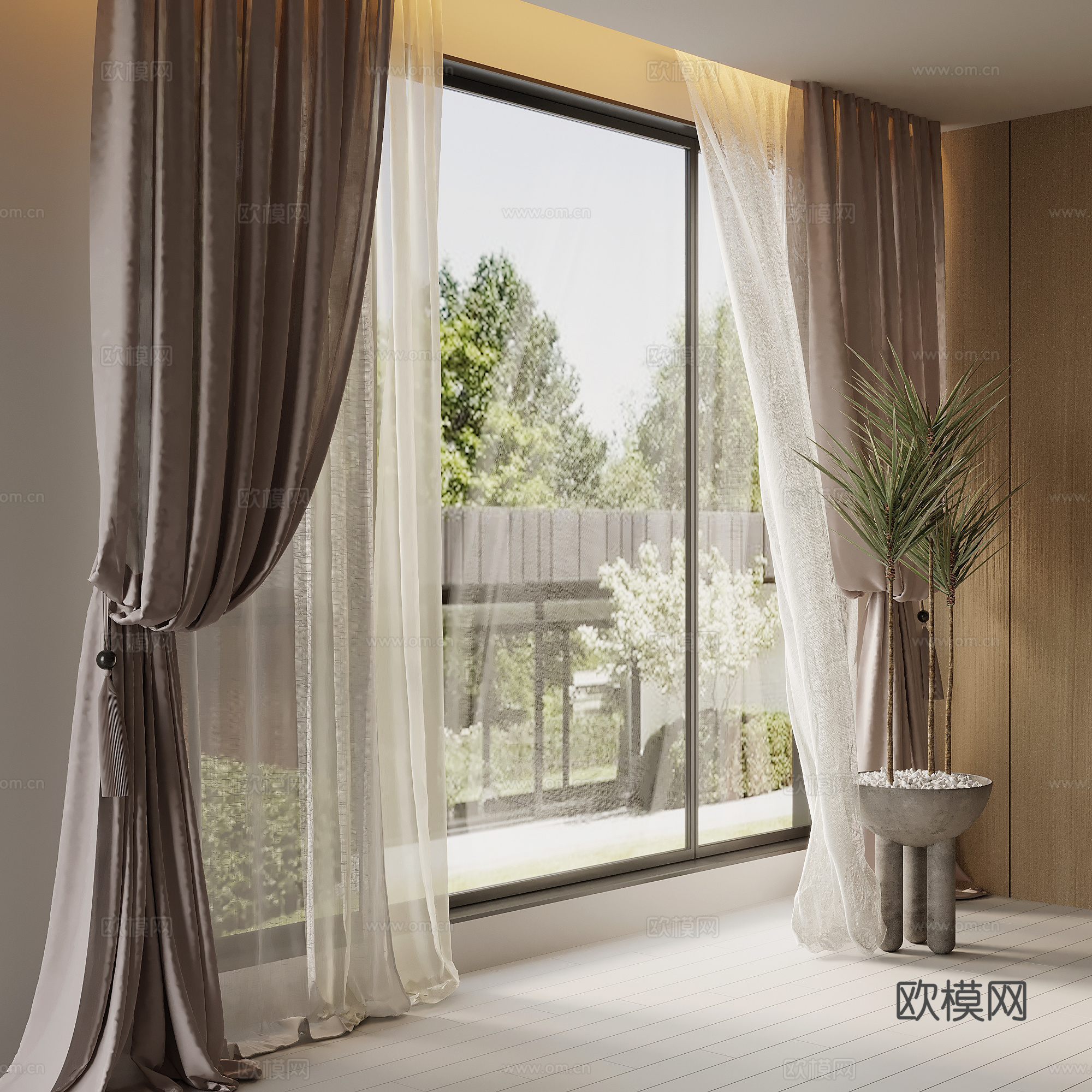 窗帘 现代窗帘 布帘 纱帘 双开帘3d模型