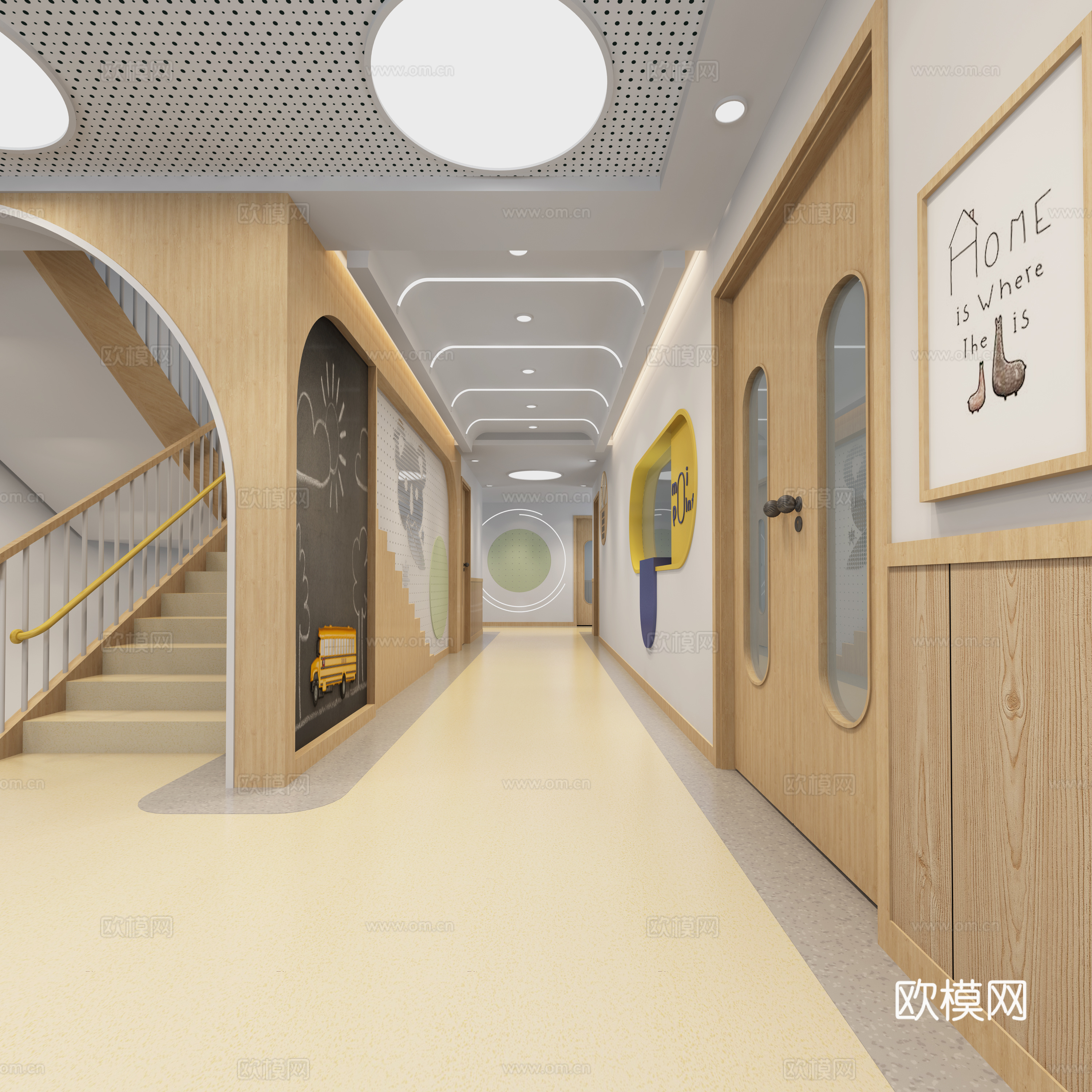 现代幼儿园走廊 过道区角 走廊区角3d模型