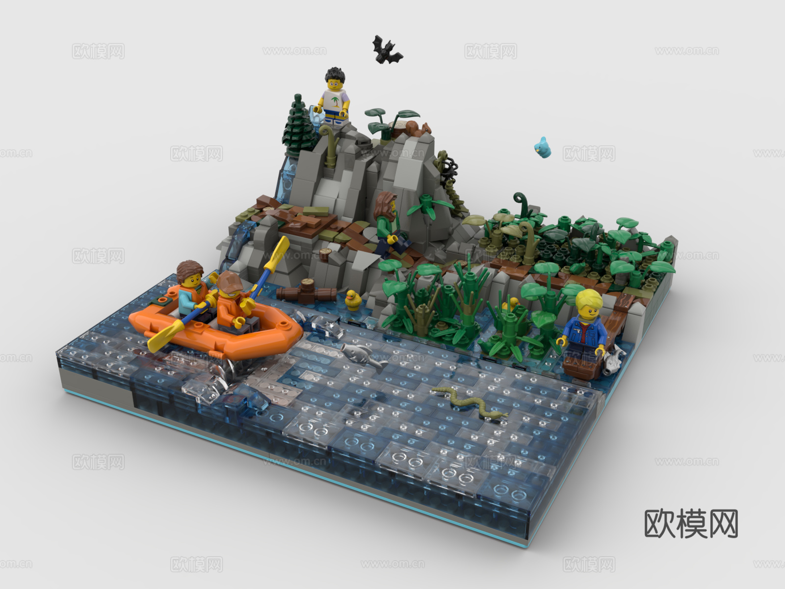 乐高 LEGO 玩具 积木 湖边场景 森林 绿化 植物3d模型
