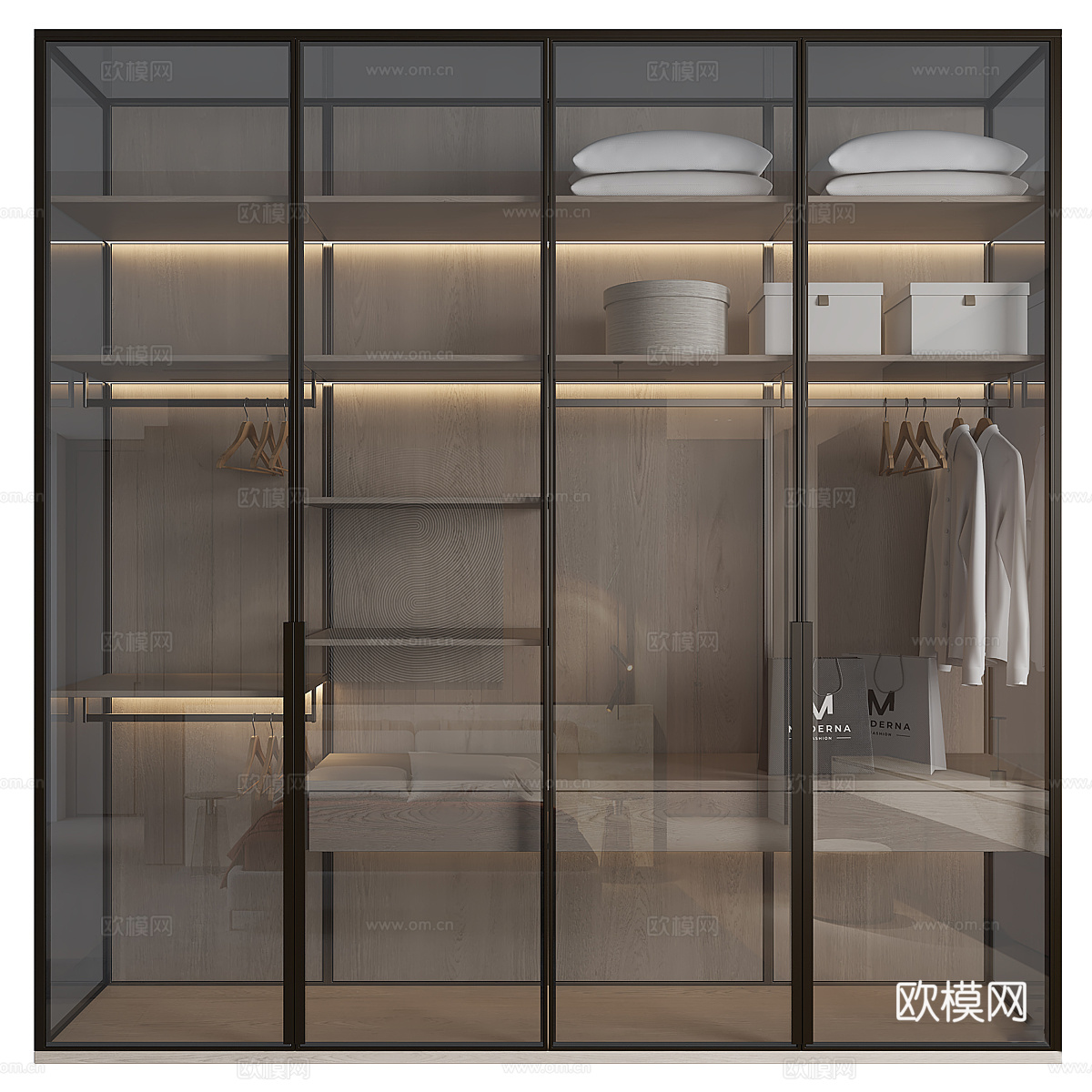 现代意式极简玻璃衣柜3d模型下载（渲染图1）