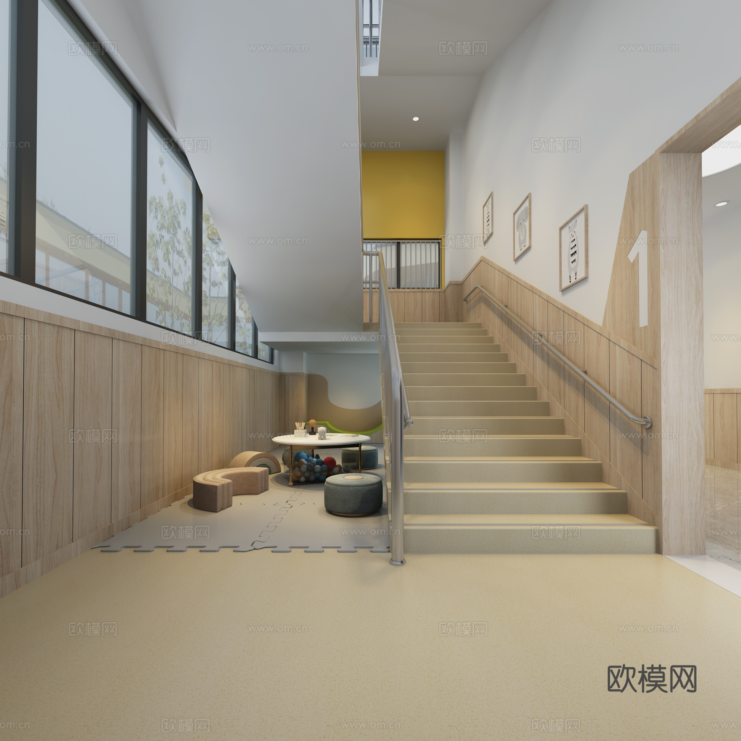 现代幼儿园楼梯间 楼梯区角3d模型