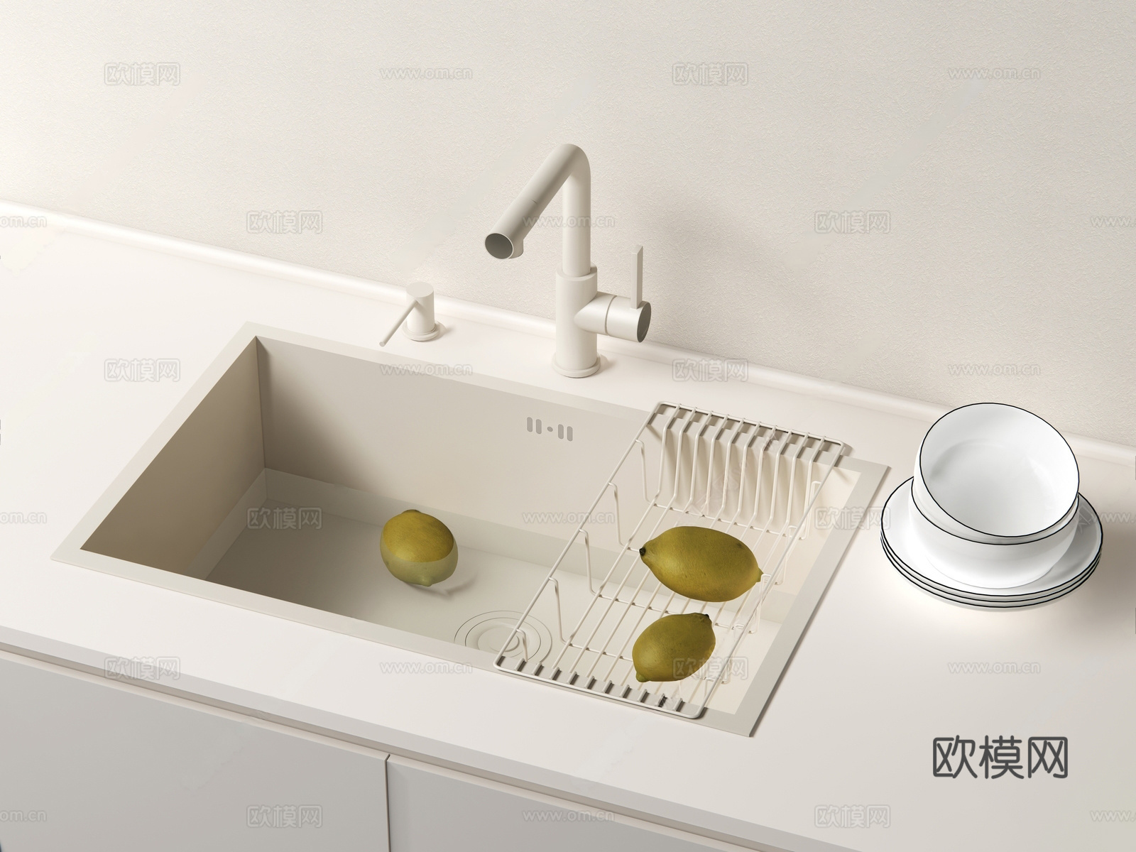现代奶油风水槽 洗菜盆 水槽3d模型