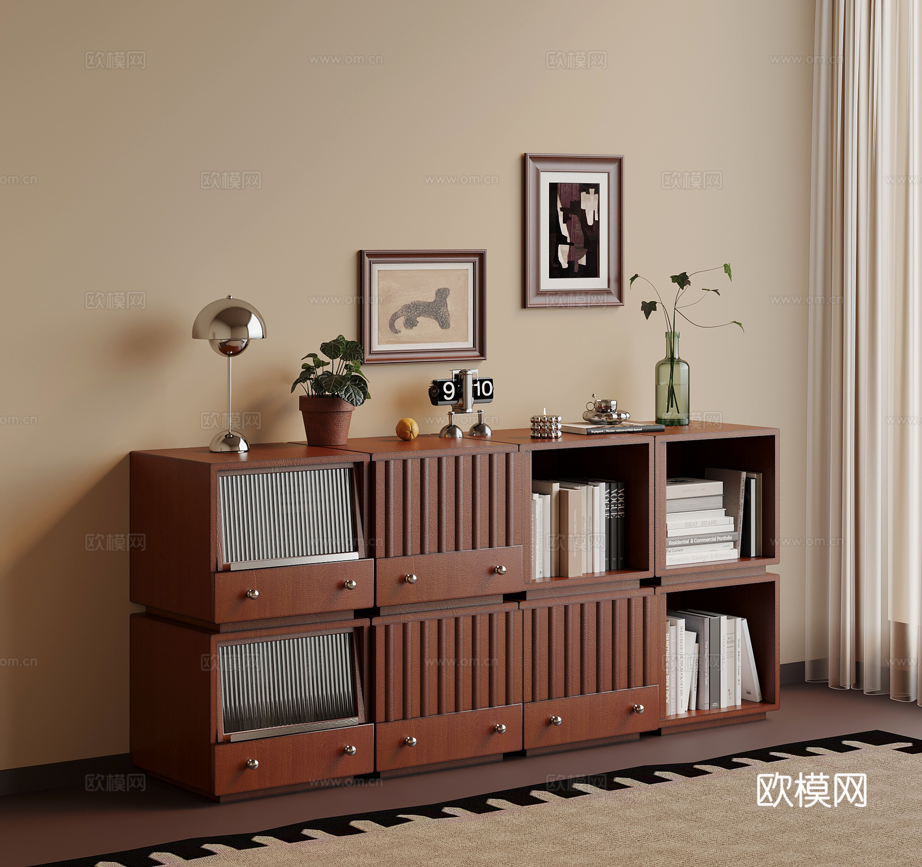 中古风书柜 置物架 摆件3d模型