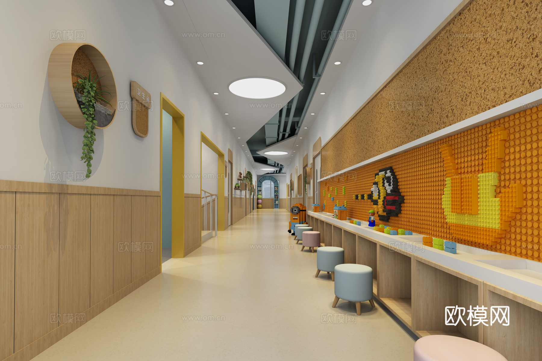 现代幼儿园走廊 过道区角 走廊区角3d模型