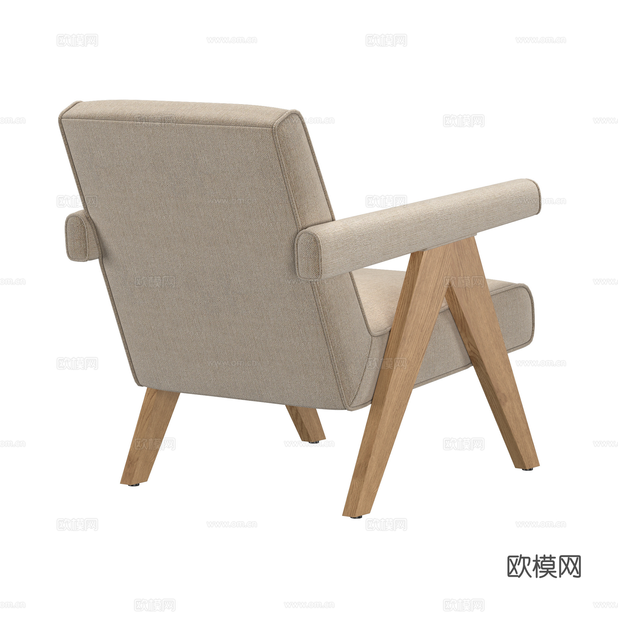 新中式侘寂布艺木质扶手椅3d模型